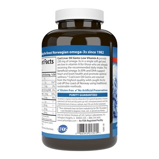 Foto 3 | Suplemento Carlson Bod Liver Oil Gems 150 Cápsulas Blandas - Venta Internacional.