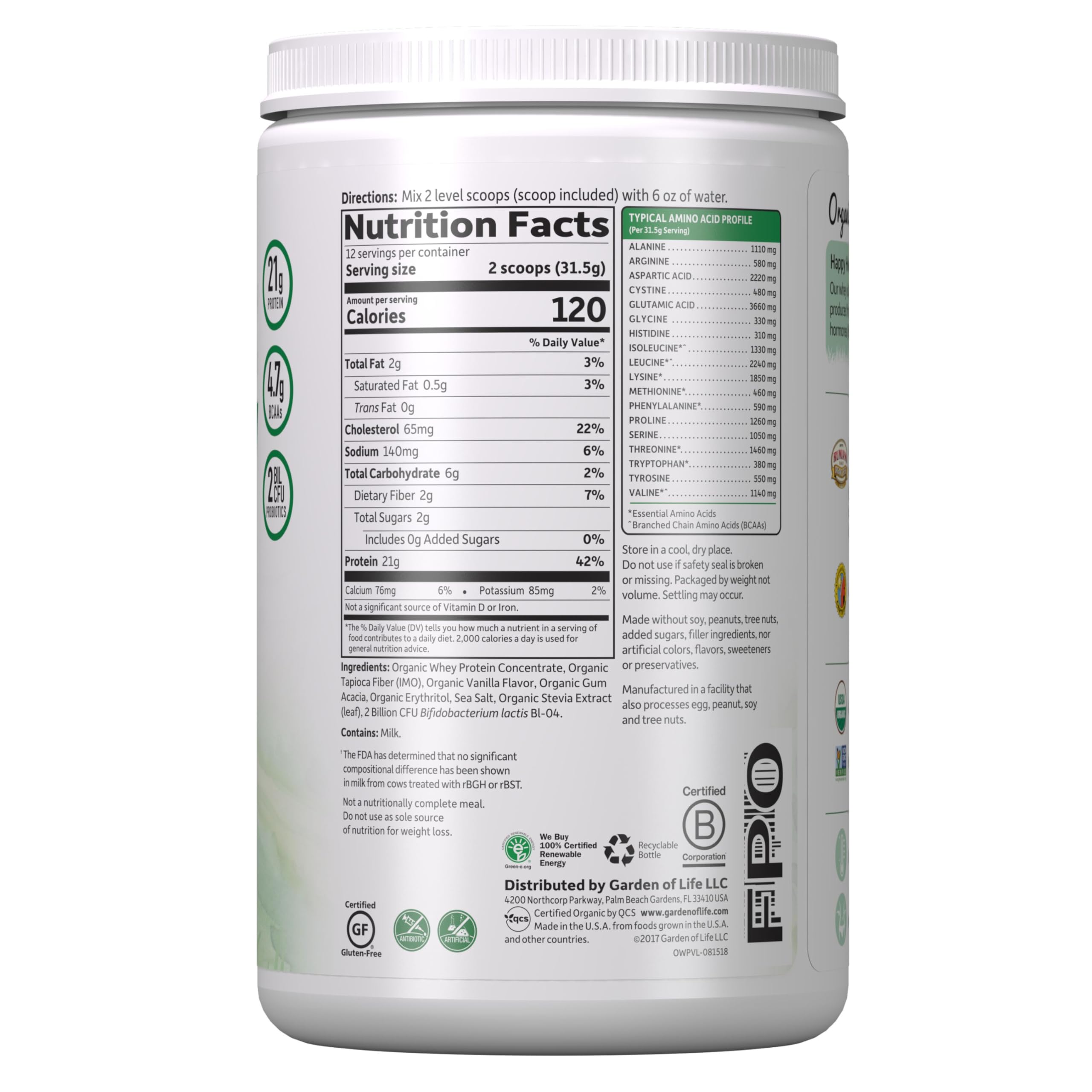 Foto 2 | Proteína De Suero En Polvo Garden Of Life Vainilla Alimentada Con Pasto 300 G - Venta Internacional.