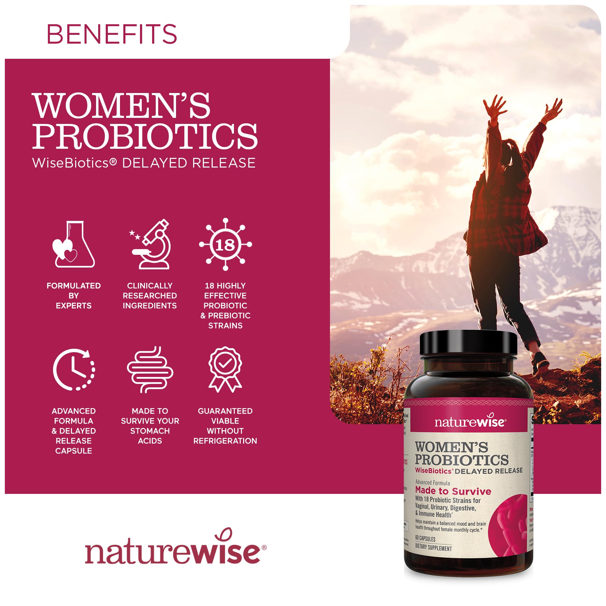 Foto 2 | Probióticos Naturewise Para Mujeres, 20 Mil Millones De Cfu, 60 Cápsulas - Venta Internacional.