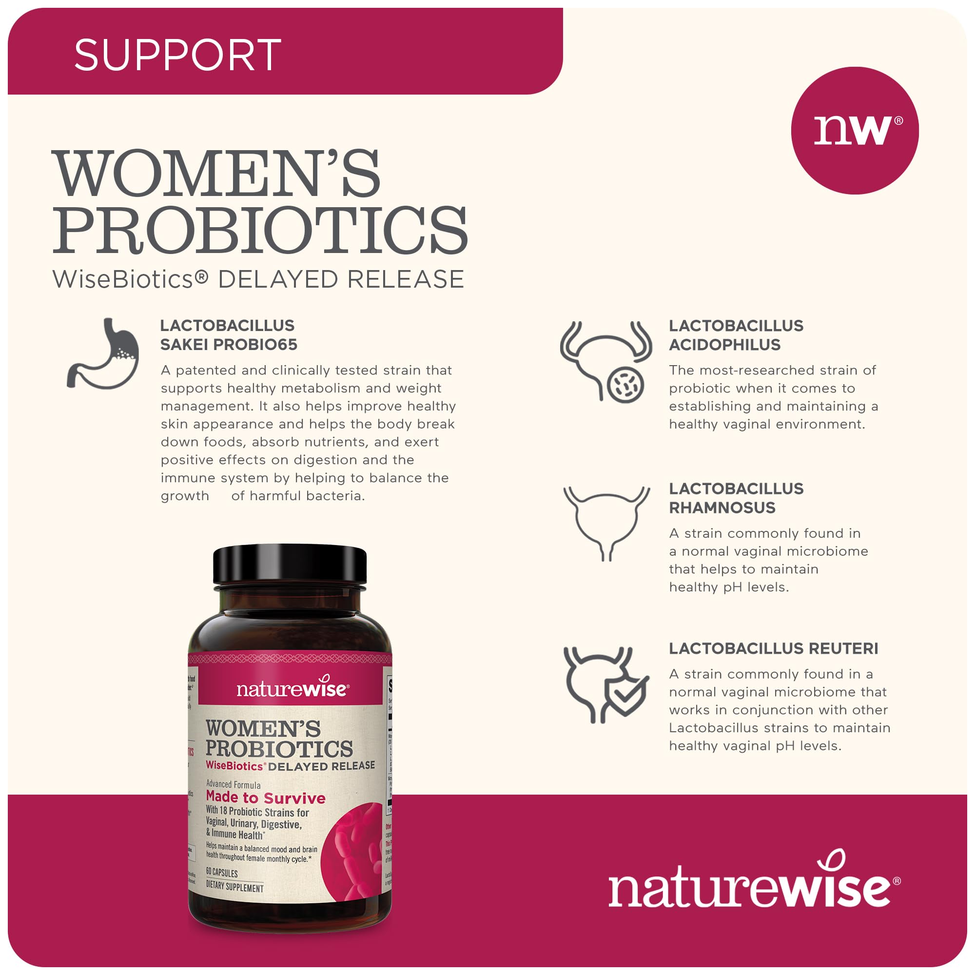 Foto 5 pulgar | Probióticos Naturewise Para Mujeres, 20 Mil Millones De Cfu, 60 Cápsulas - Venta Internacional.