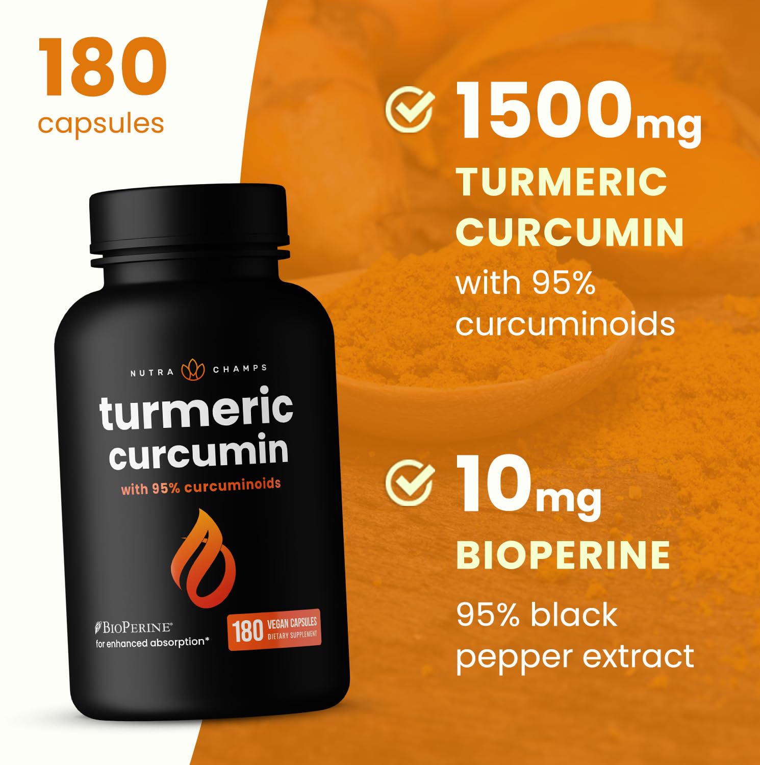 Foto 5 pulgar | Suplemento De Curcumina De Cúrcuma Nutrachamps 1500 Mg Con Pimienta Negra - Venta Internacional.