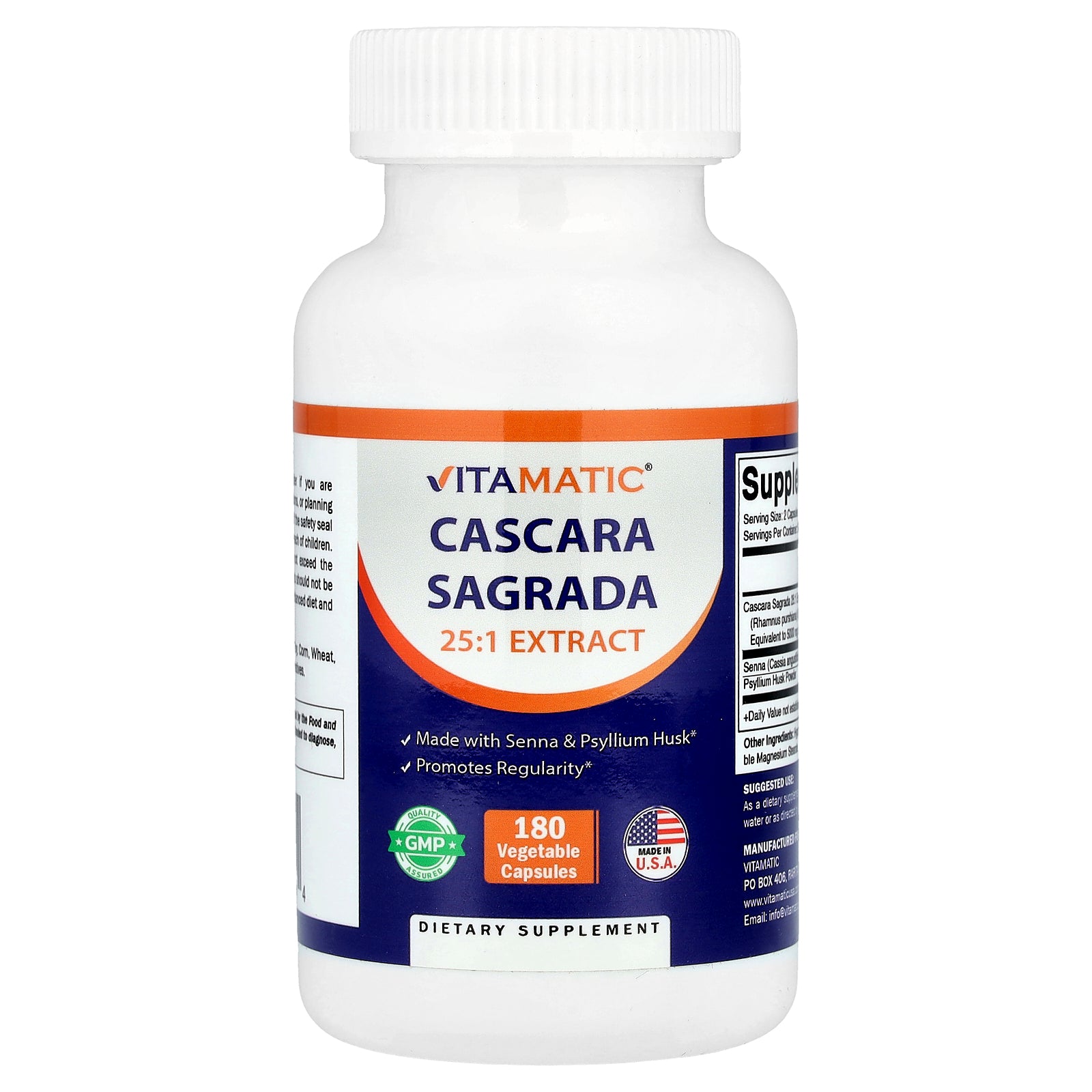 Foto 1 | Suplemento Vitamatic Cáscara Sagrada 180 Cápsulas Vegetales - Venta Internacional.