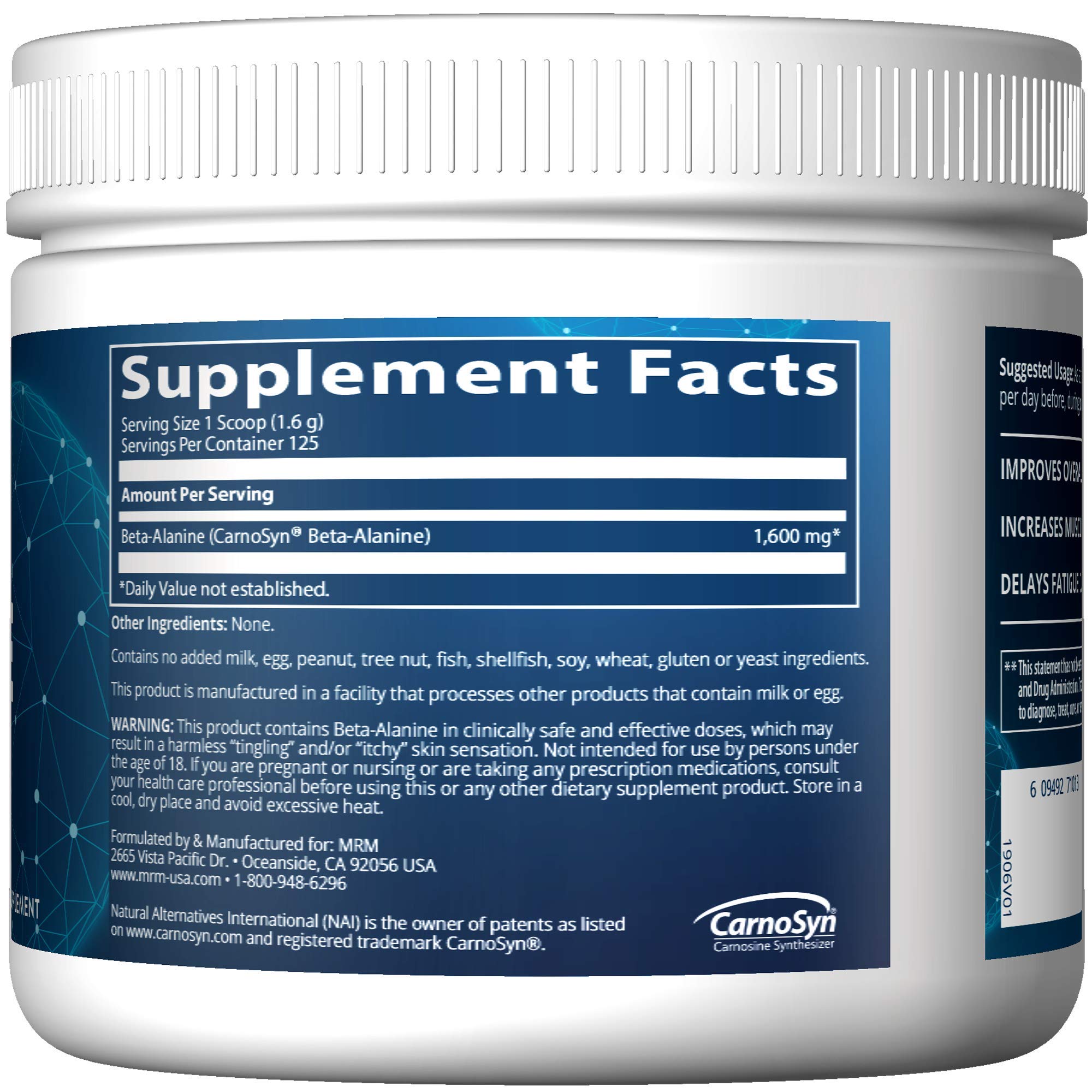 Foto 4 pulgar | Suplemento De Beta-alanina De Mrm Nutrition, 125 Porciones - Venta Internacional.