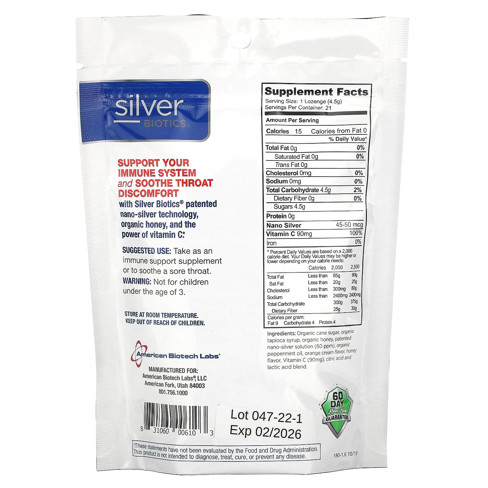 Foto 3 pulgar | Pastillas American Biotech Labs Silver Biotics Con Vitamina C - Venta Internacional.