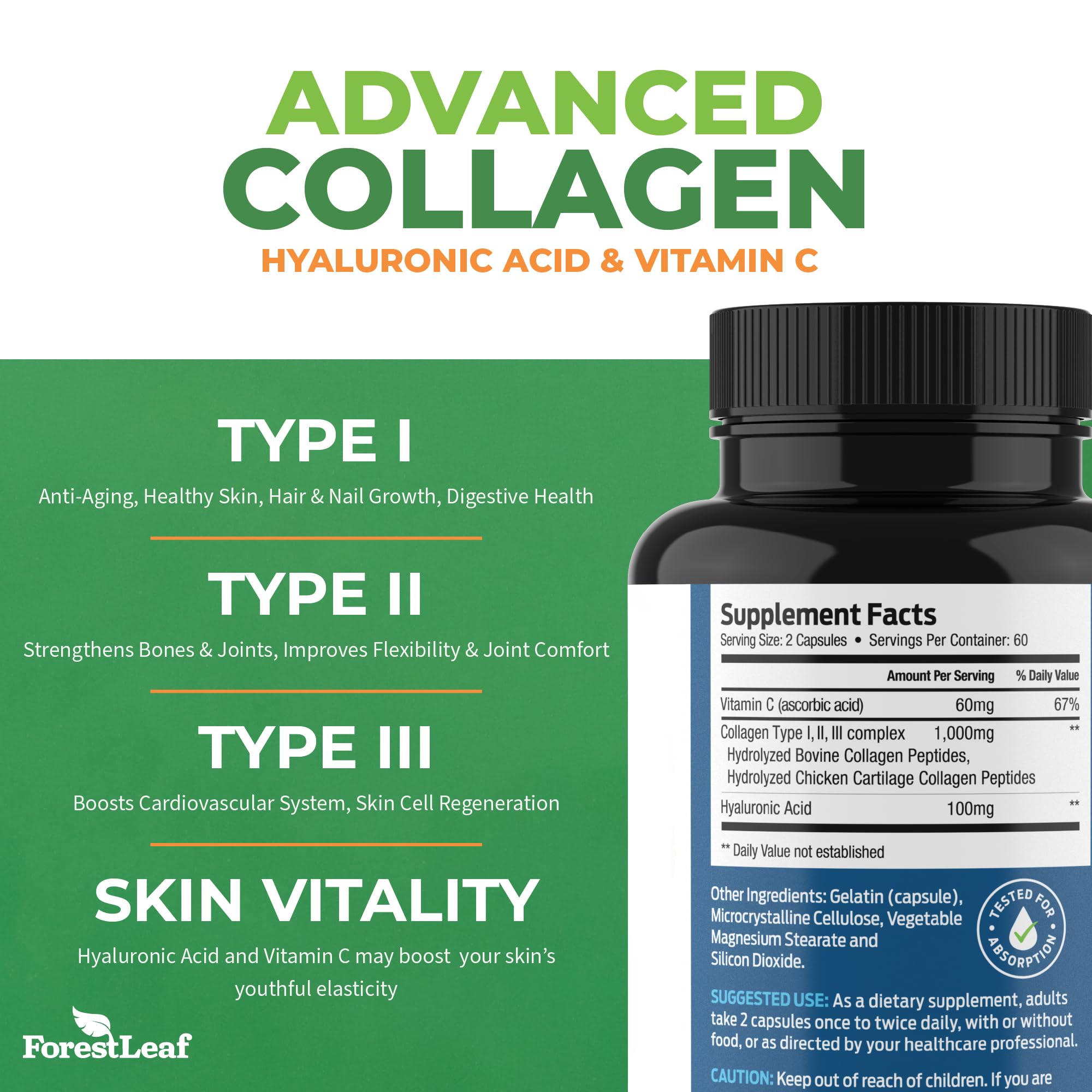 Foto 3 pulgar | Suplementos De Colágeno Forestleaf Multi Collagen 120 Cápsulas - Venta Internacional.
