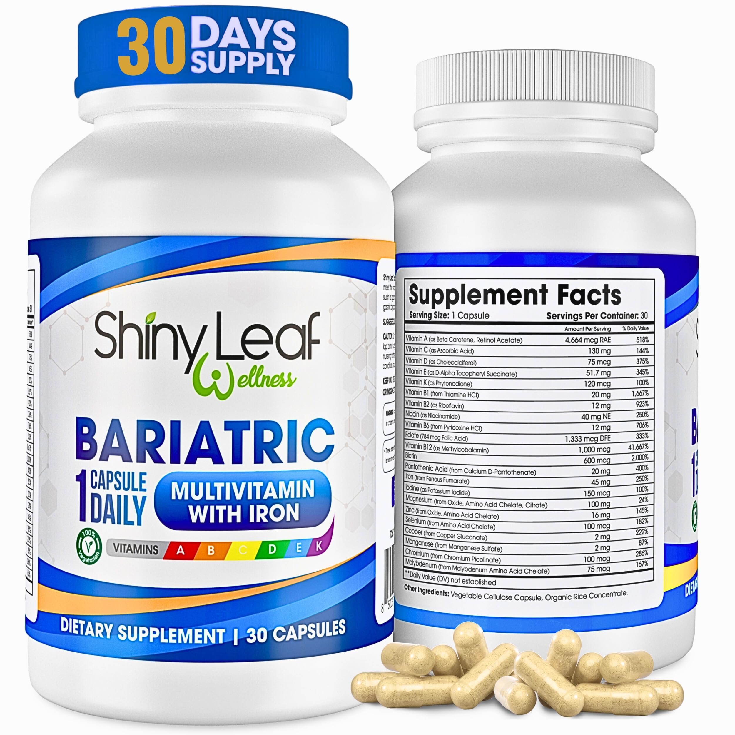 Foto 2 pulgar | Multivitamínico Bariátrico Shiny Leaf Daily 30 Cápsulas Con Hierro - Venta Internacional.