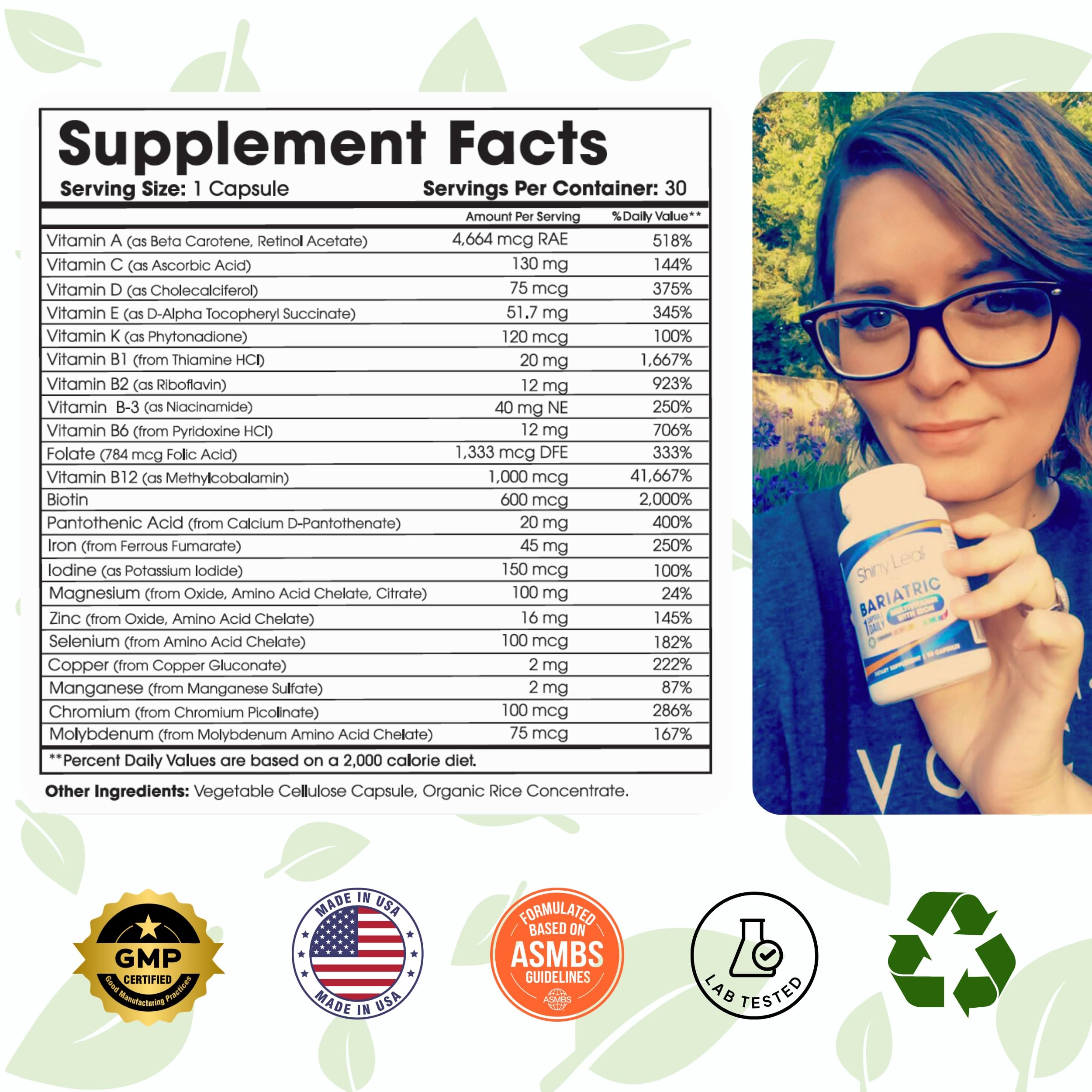 Foto 3 pulgar | Multivitamínico Bariátrico Shiny Leaf Daily 30 Cápsulas Con Hierro - Venta Internacional.