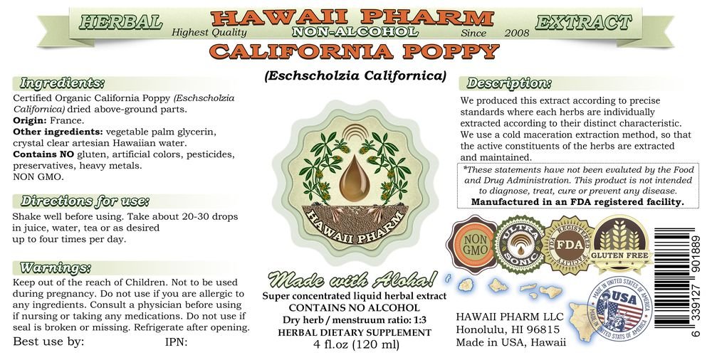 Foto 3 pulgar | Extracto Líquido De Amapola De California Hawaiipharm, Sin Alcohol, 60 Ml - Venta Internacional.
