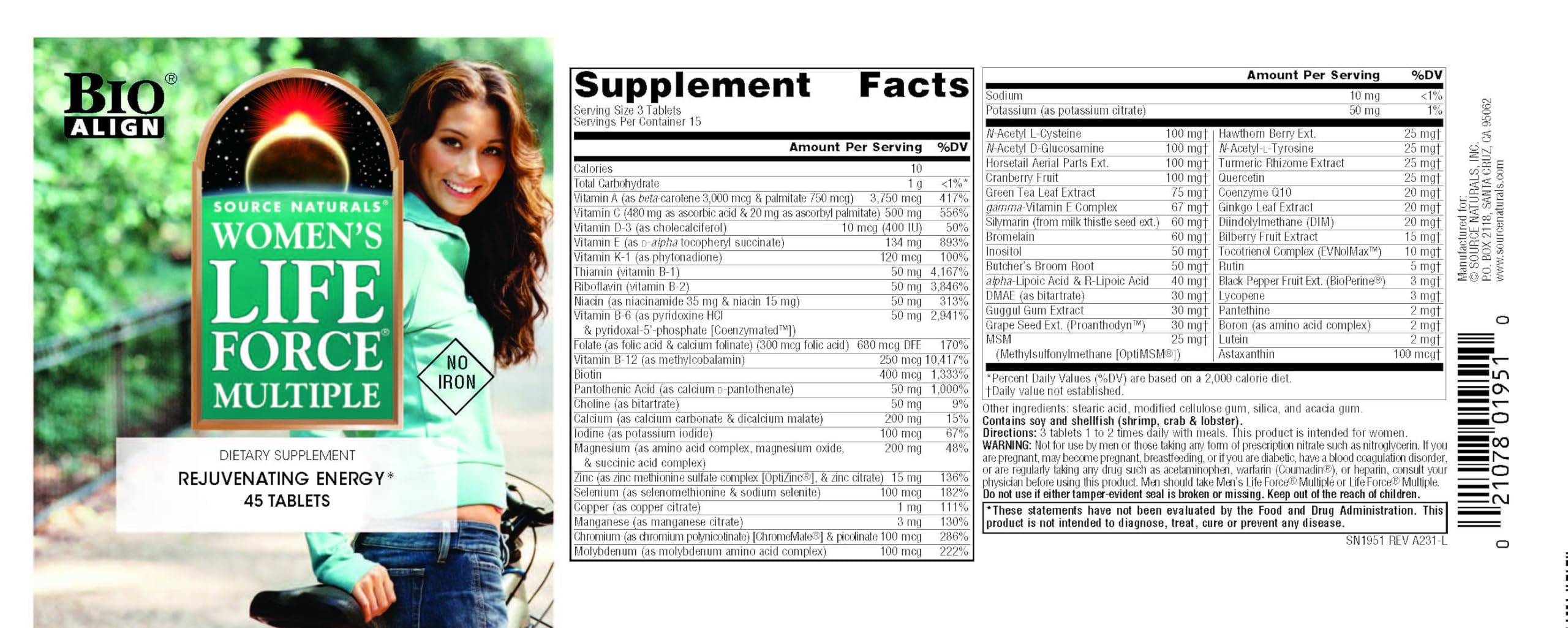 Foto 5 pulgar | Multivitamin Source Naturals Women's Life Force 45 Comprimidos - Venta Internacional.