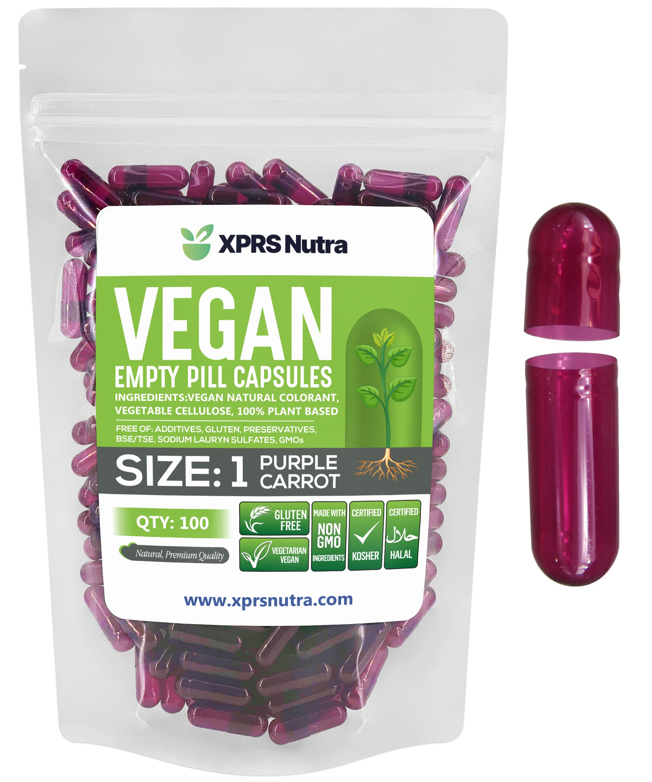 Foto 2 pulgar | Cápsulas Vacías Xprs Nutra, Tamaño 1, 100 Unidades, Color Morado Vegano - Venta Internacional.