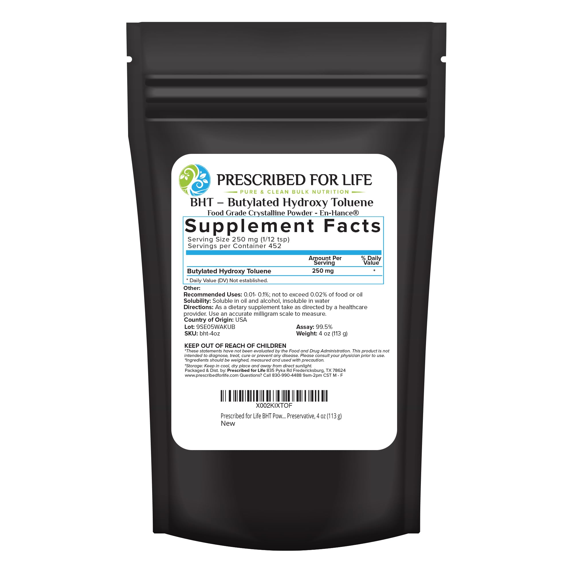Foto 2 pulgar | Conservante Alimentario Recetado For Life Bht Powder 113 G - Venta Internacional.