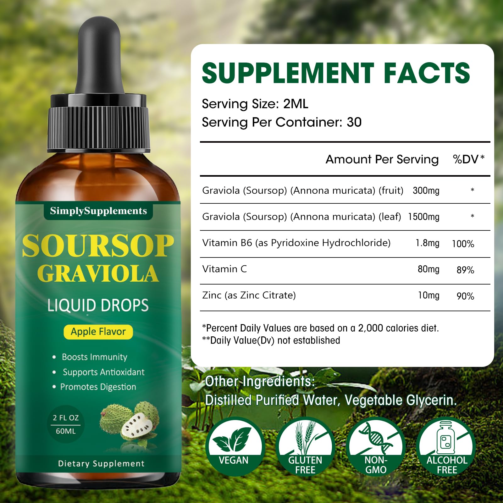 Foto 2 | Extracto Líquido De Hoja De Guanábana Y Graviola Para Apoyo Inmunológico, 60 Ml - Venta Internacional.