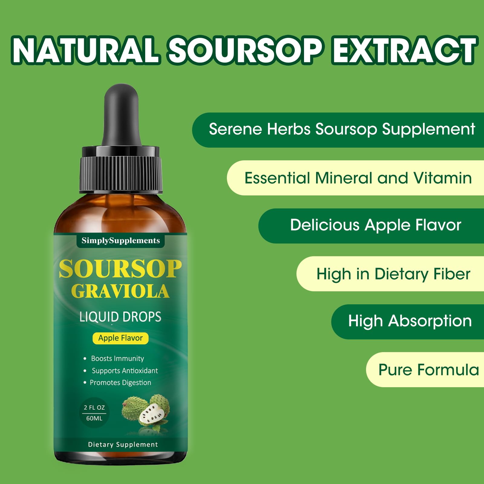 Foto 5 pulgar | Extracto Líquido De Hoja De Guanábana Y Graviola Para Apoyo Inmunológico, 60 Ml - Venta Internacional.