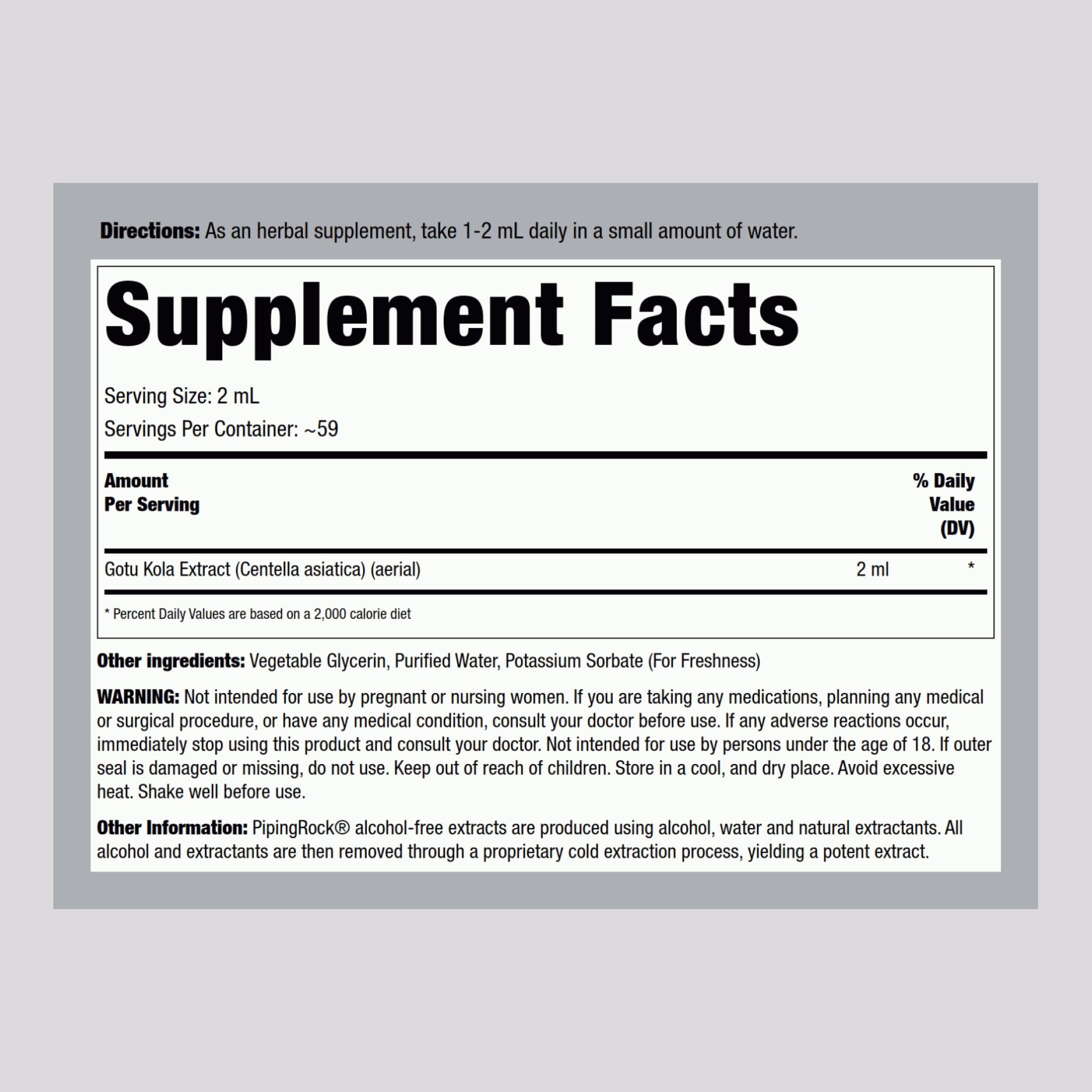 Foto 3 pulgar | Suplemento Herbal Líquido Piping Rock Gotu Kola Extract 120 Ml - Venta Internacional.