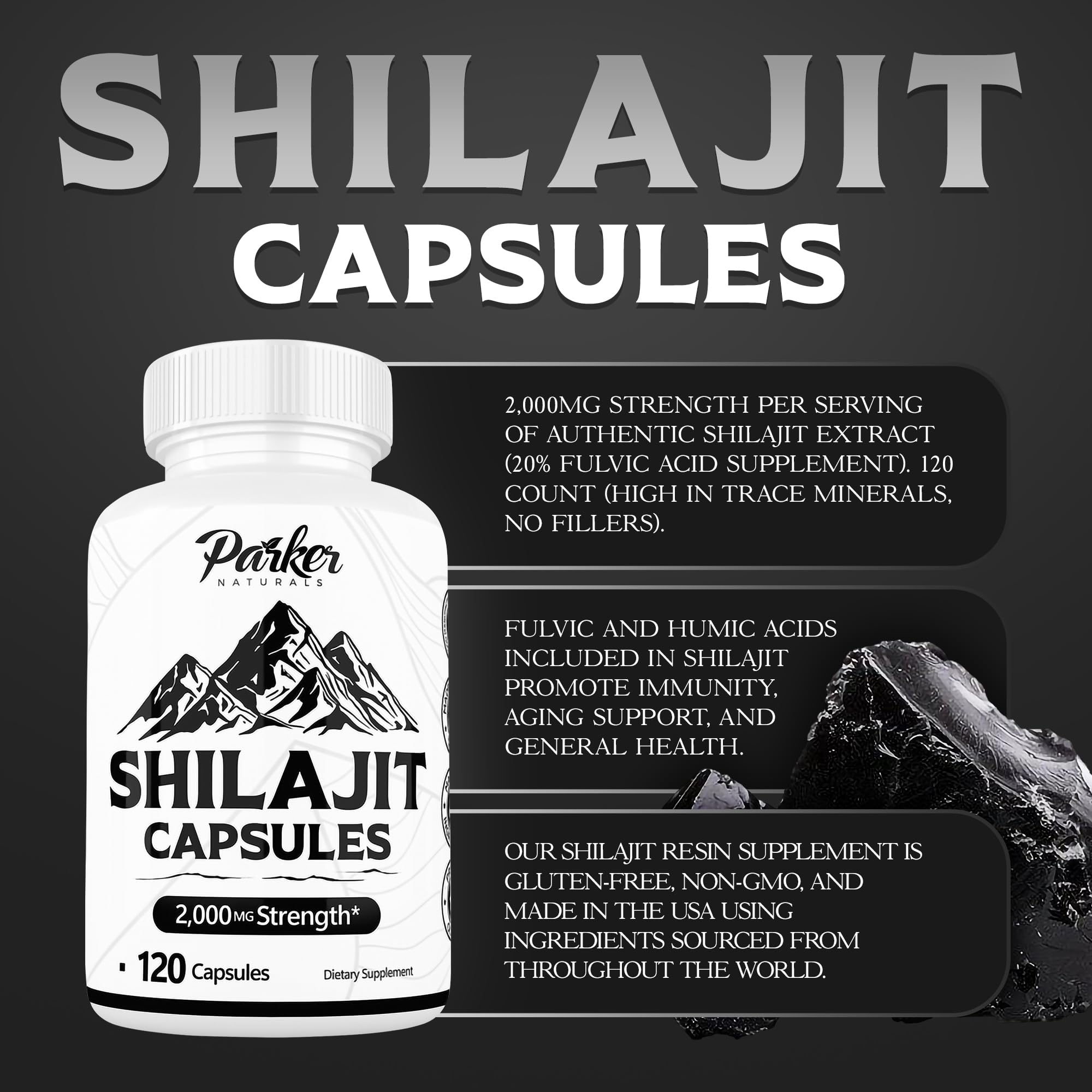 Foto 3 pulgar | Suplemento Parker Naturals De Shilajit Puro Del Himalaya, 2000 Mg - Venta Internacional.