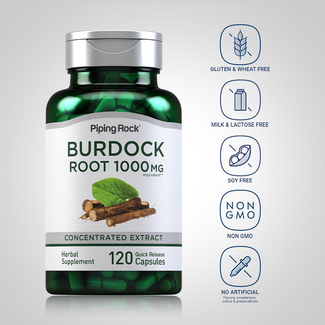 Foto 4 pulgar | Suplemento Piping Rock, Cápsulas De Raíz De Bardana, 1000 Mg, 120 Unidades - Venta Internacional.