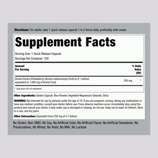 Foto 2 | Suplemento Piping Rock, Cápsulas De Bayas De Aronia, 1000 Mg, 100 Píldoras - Venta Internacional.