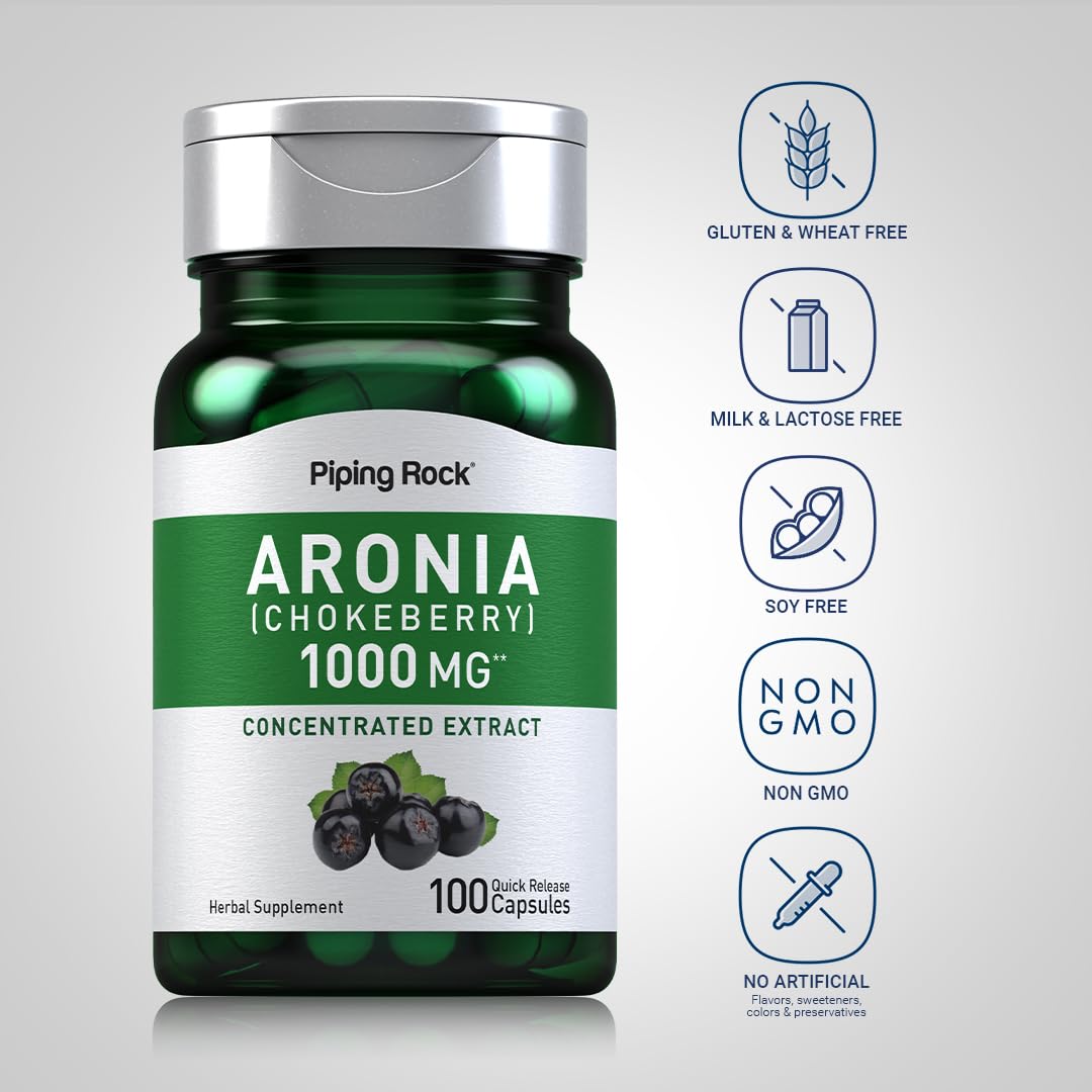 Foto 4 pulgar | Suplemento Piping Rock, Cápsulas De Bayas De Aronia, 1000 Mg, 100 Píldoras - Venta Internacional.