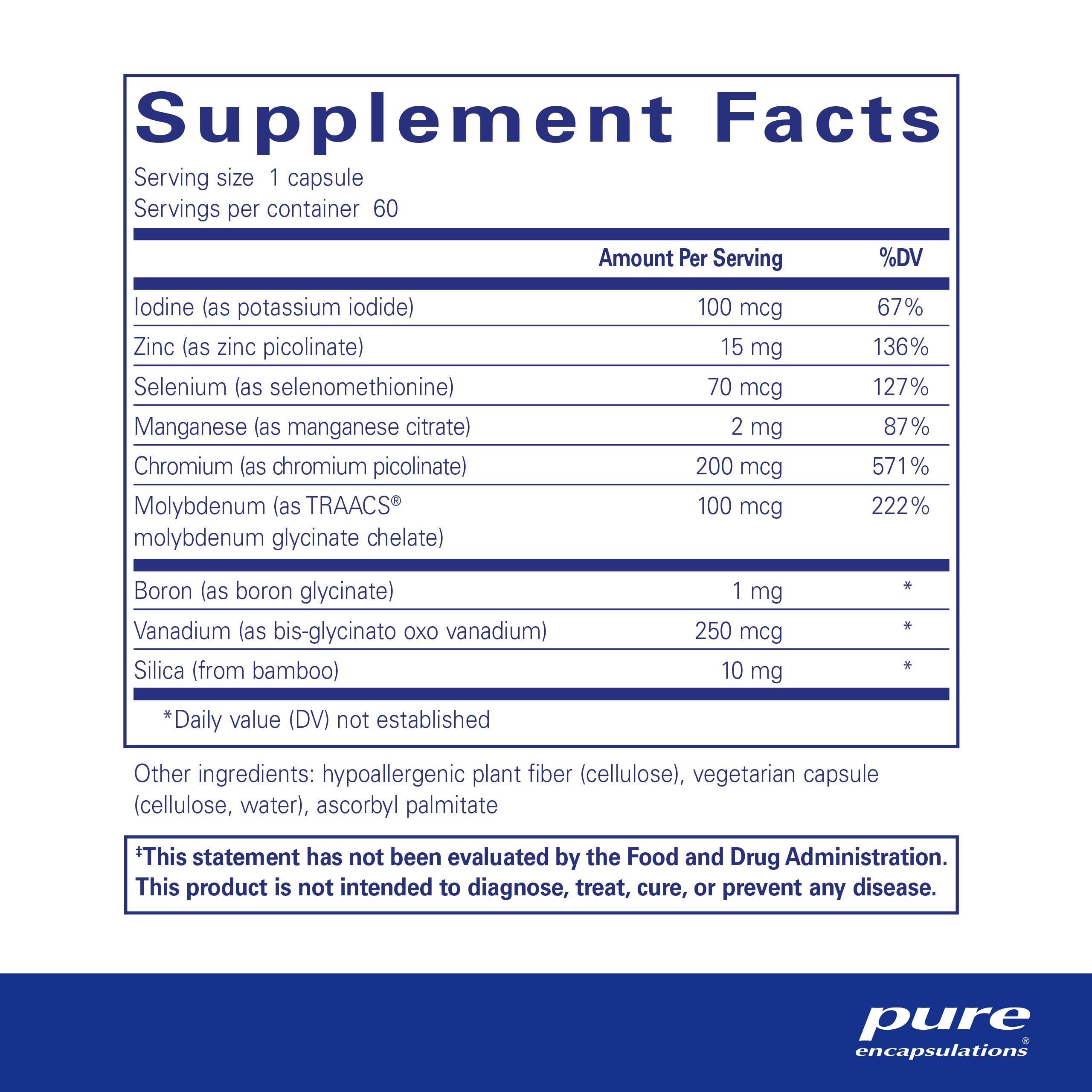 Foto 3 pulgar | Suplemento Pure Encapsulations Trace Minerals, 60 Cápsulas - Venta Internacional.