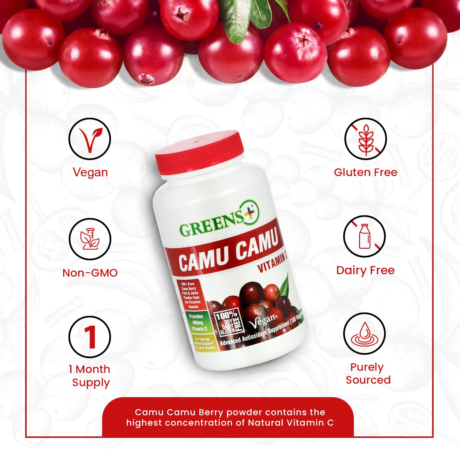 Foto 3 pulgar | Suplemento Greens+ Superfruit Amazon Camu Berry 400 Mg C 120 Cápsulas - Venta Internacional.