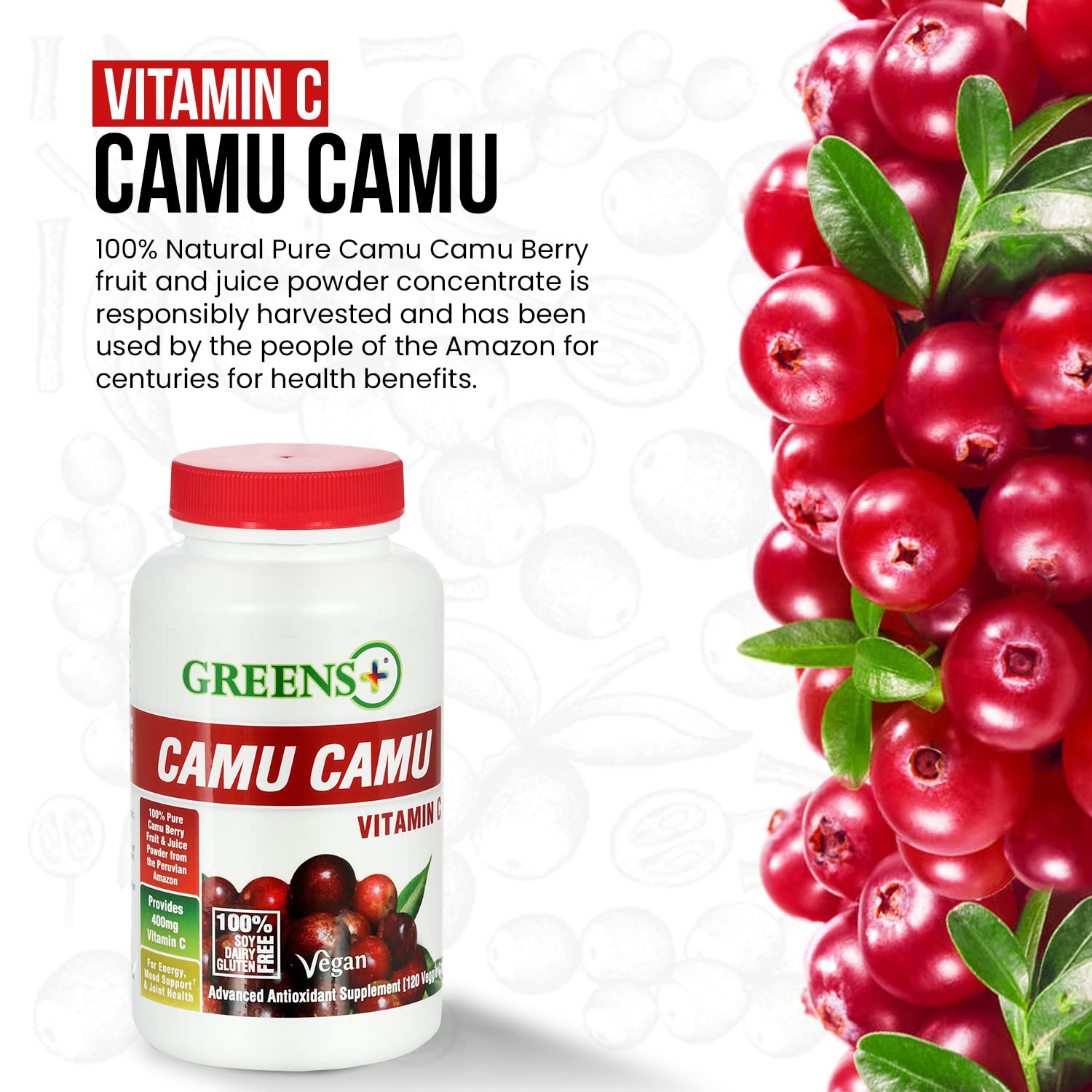 Foto 4 pulgar | Suplemento Greens+ Superfruit Amazon Camu Berry 400 Mg C 120 Cápsulas - Venta Internacional.