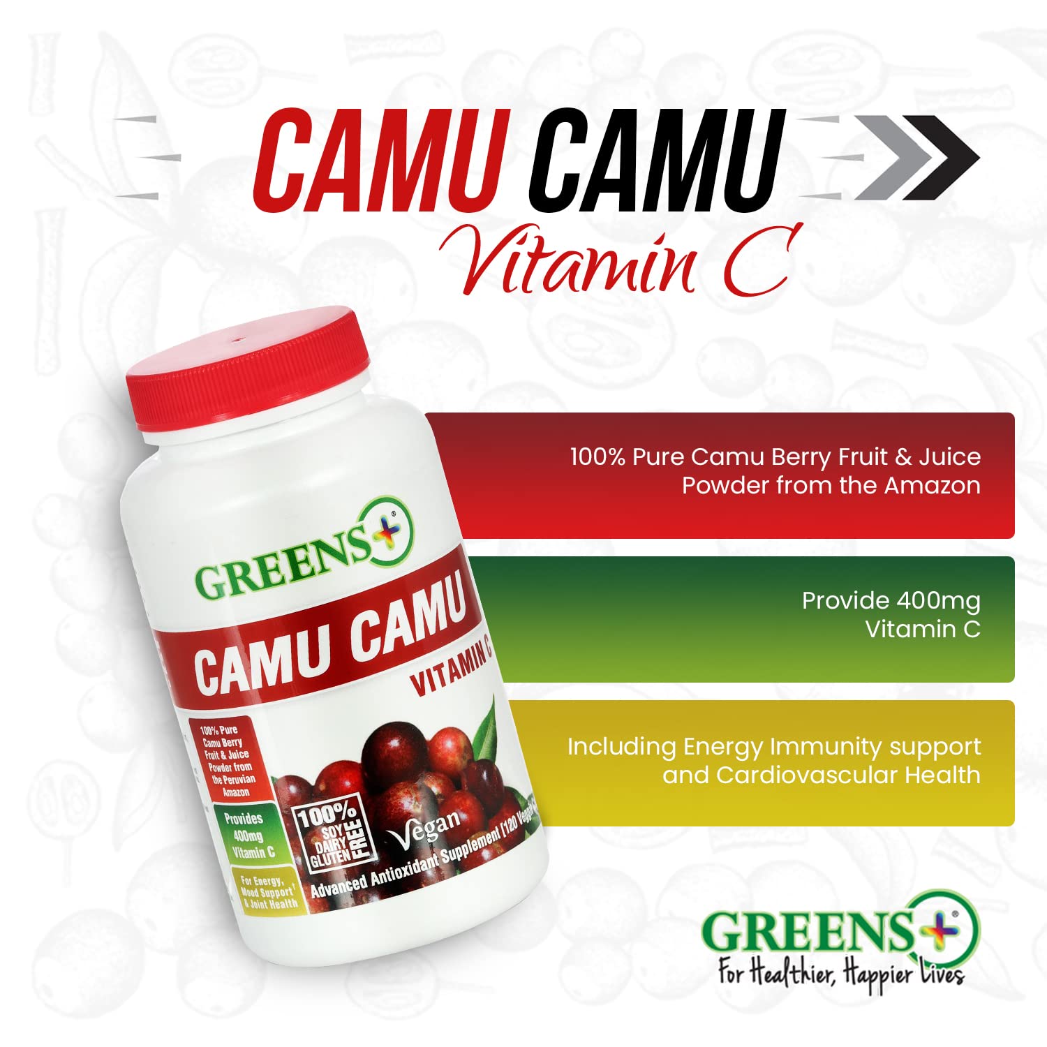 Foto 4 | Suplemento Greens+ Superfruit Amazon Camu Berry 400 Mg C 120 Cápsulas - Venta Internacional.