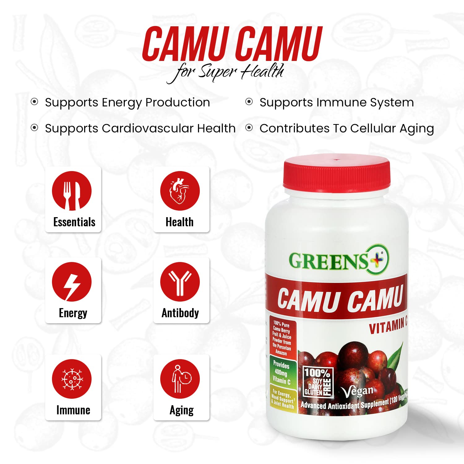 Foto 6 pulgar | Suplemento Greens+ Superfruit Amazon Camu Berry 400 Mg C 120 Cápsulas - Venta Internacional.