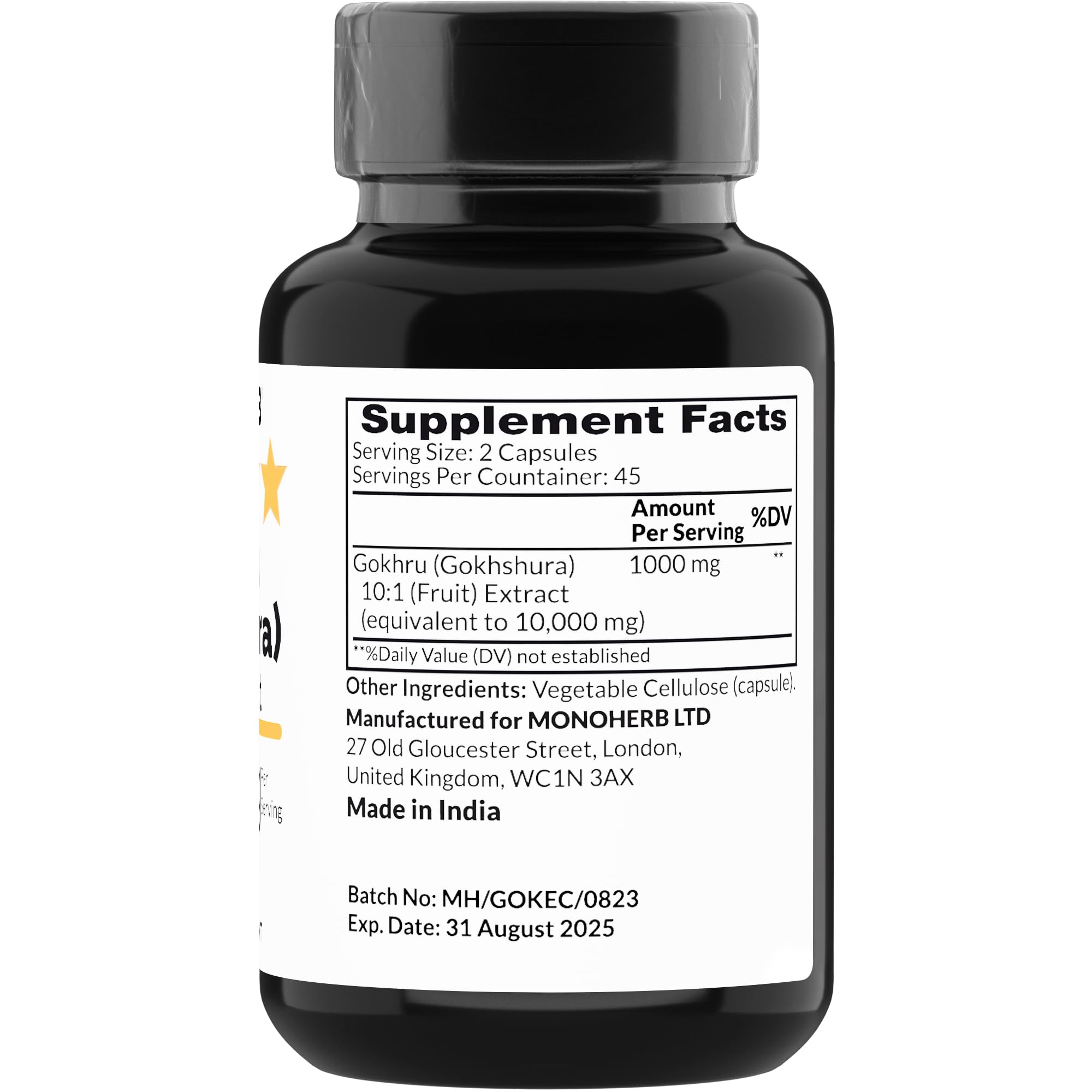 Foto 3 pulgar | Suplemento Monoherb Extracto De Gokhru Gokhshura 1000 Mg 90 Cápsulas - Venta Internacional.