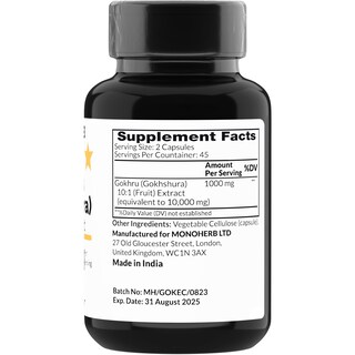 Foto 2 | Suplemento Monoherb Extracto De Gokhru Gokhshura 1000 Mg 90 Cápsulas - Venta Internacional.