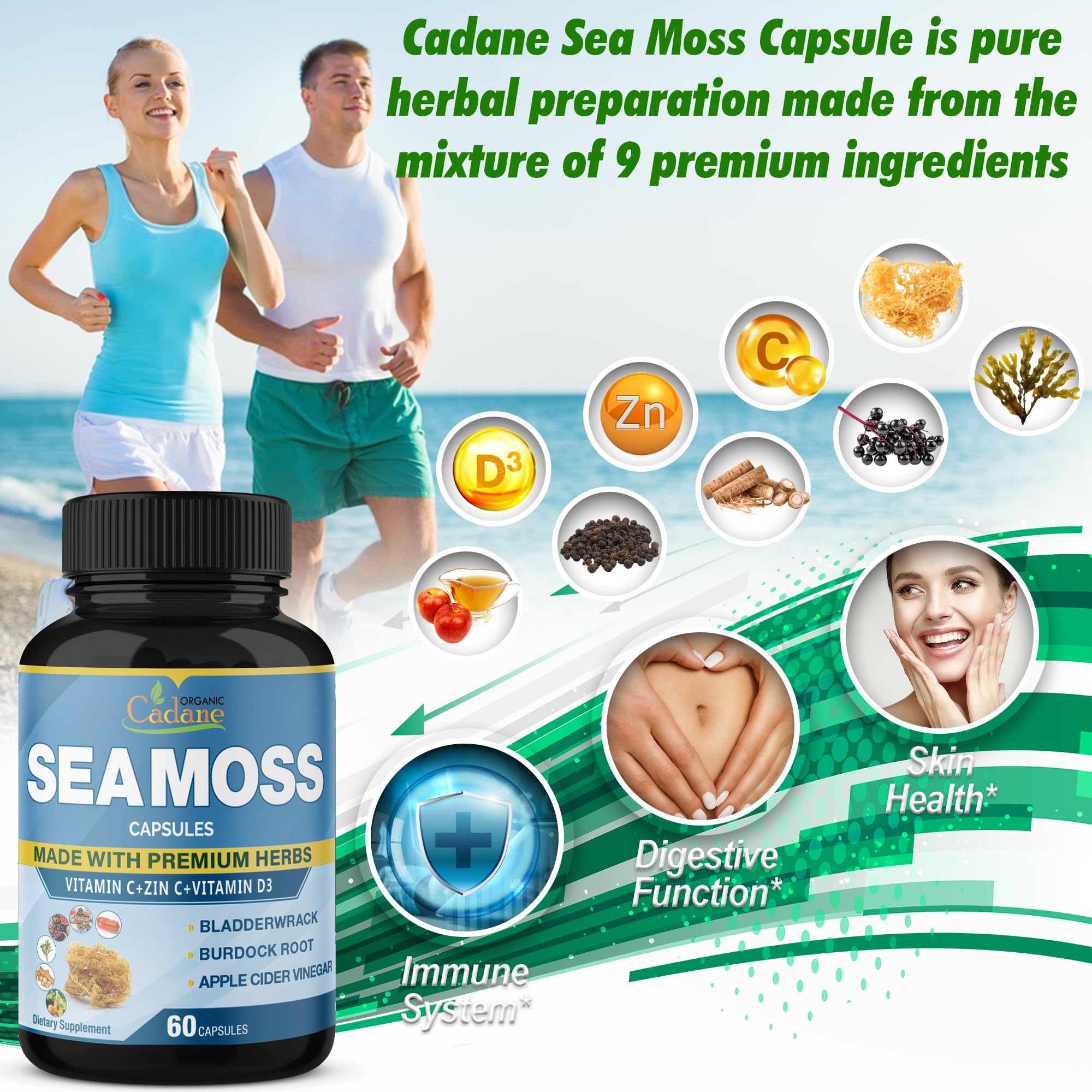Foto 5 pulgar | Suplemento Orgánico Cadane Irish Sea Moss En Cápsulas X120 - Venta Internacional.