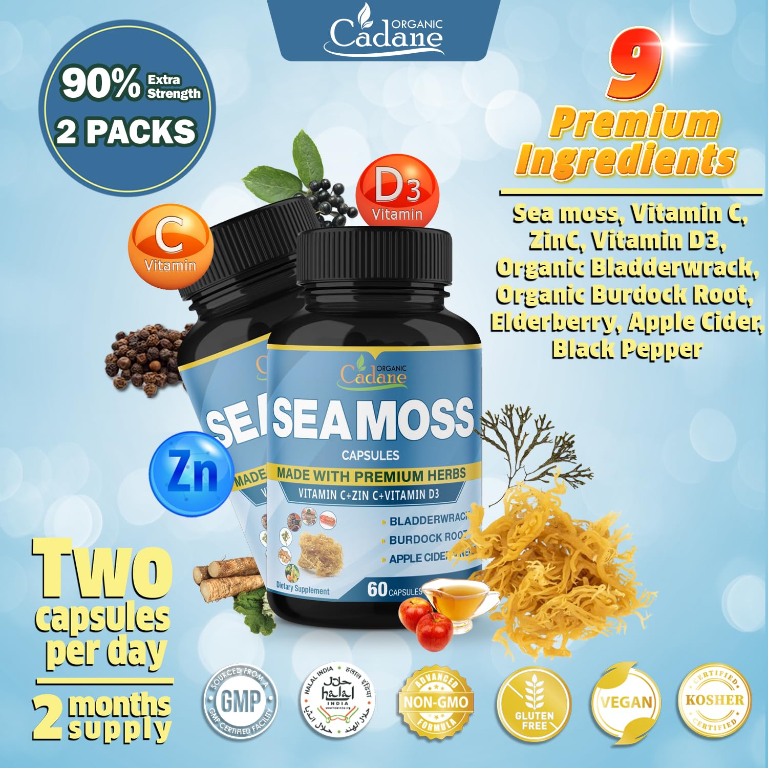 Foto 7 pulgar | Suplemento Orgánico Cadane Irish Sea Moss En Cápsulas X120 - Venta Internacional.