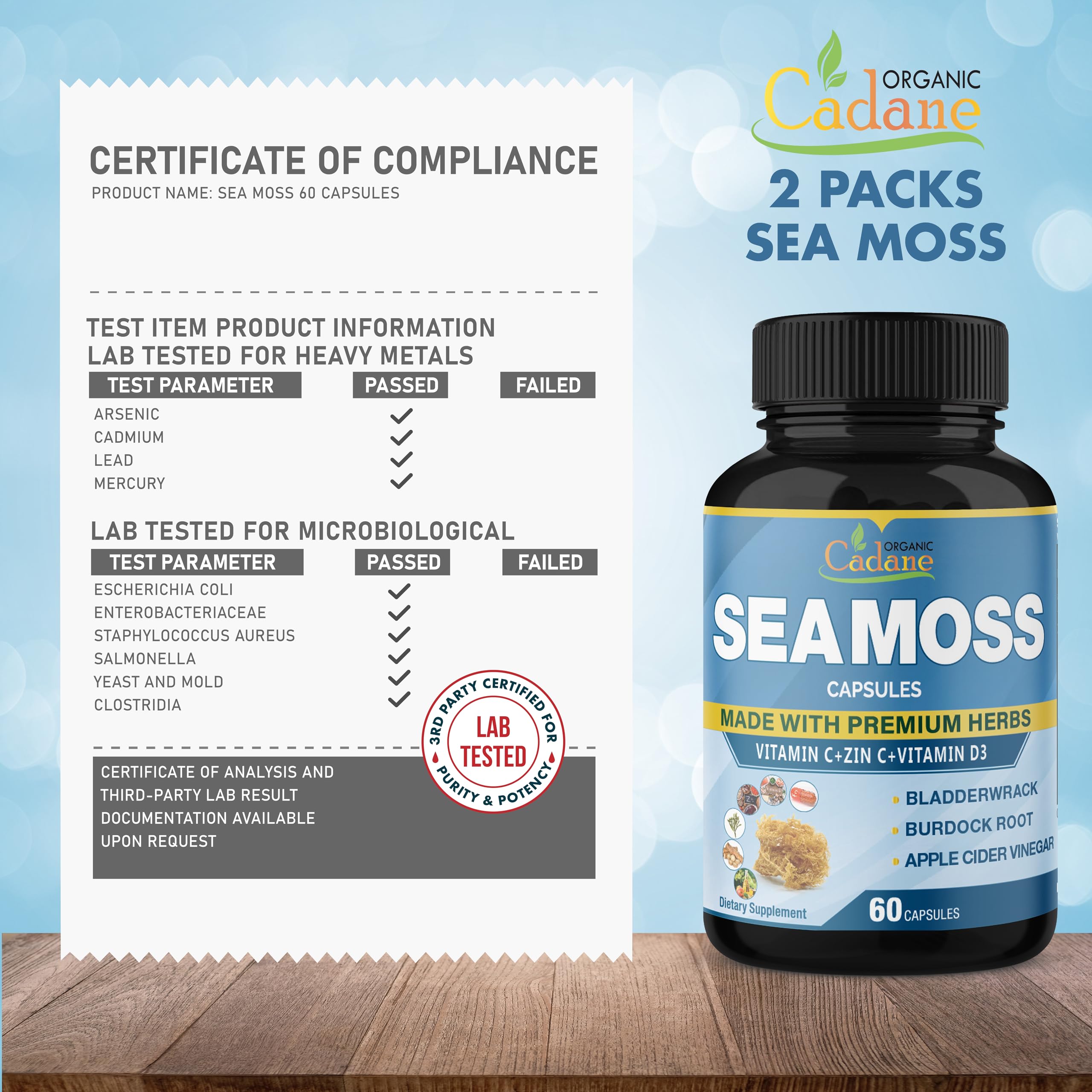 Foto 8 pulgar | Suplemento Orgánico Cadane Irish Sea Moss En Cápsulas X120 - Venta Internacional.