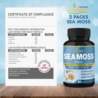 Foto 7 | Suplemento Orgánico Cadane Irish Sea Moss En Cápsulas X120 - Venta Internacional.