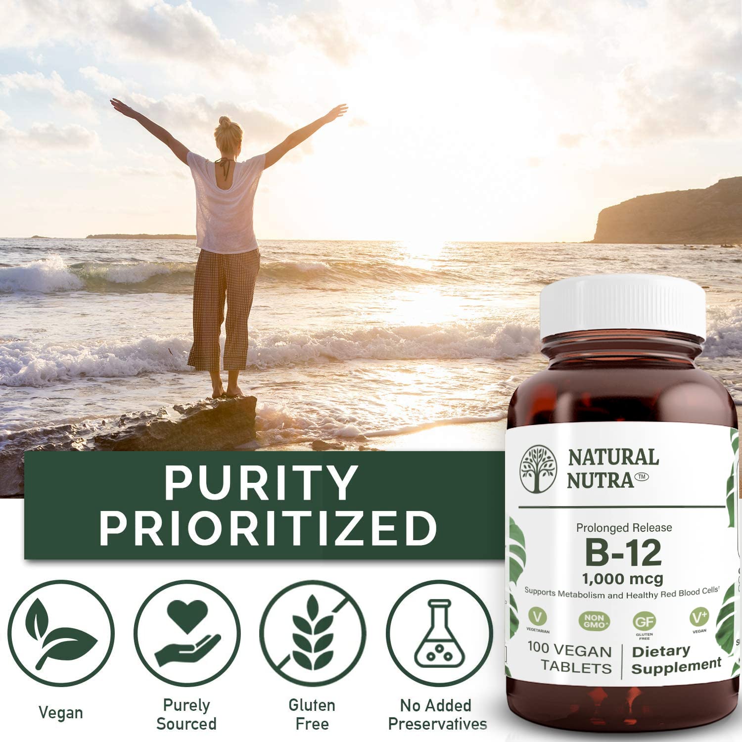 Foto 5 pulgar | Suplemento Natural Nutra Vegan Methyl B12 1000 Mcg 100 Pastillas - Venta Internacional.