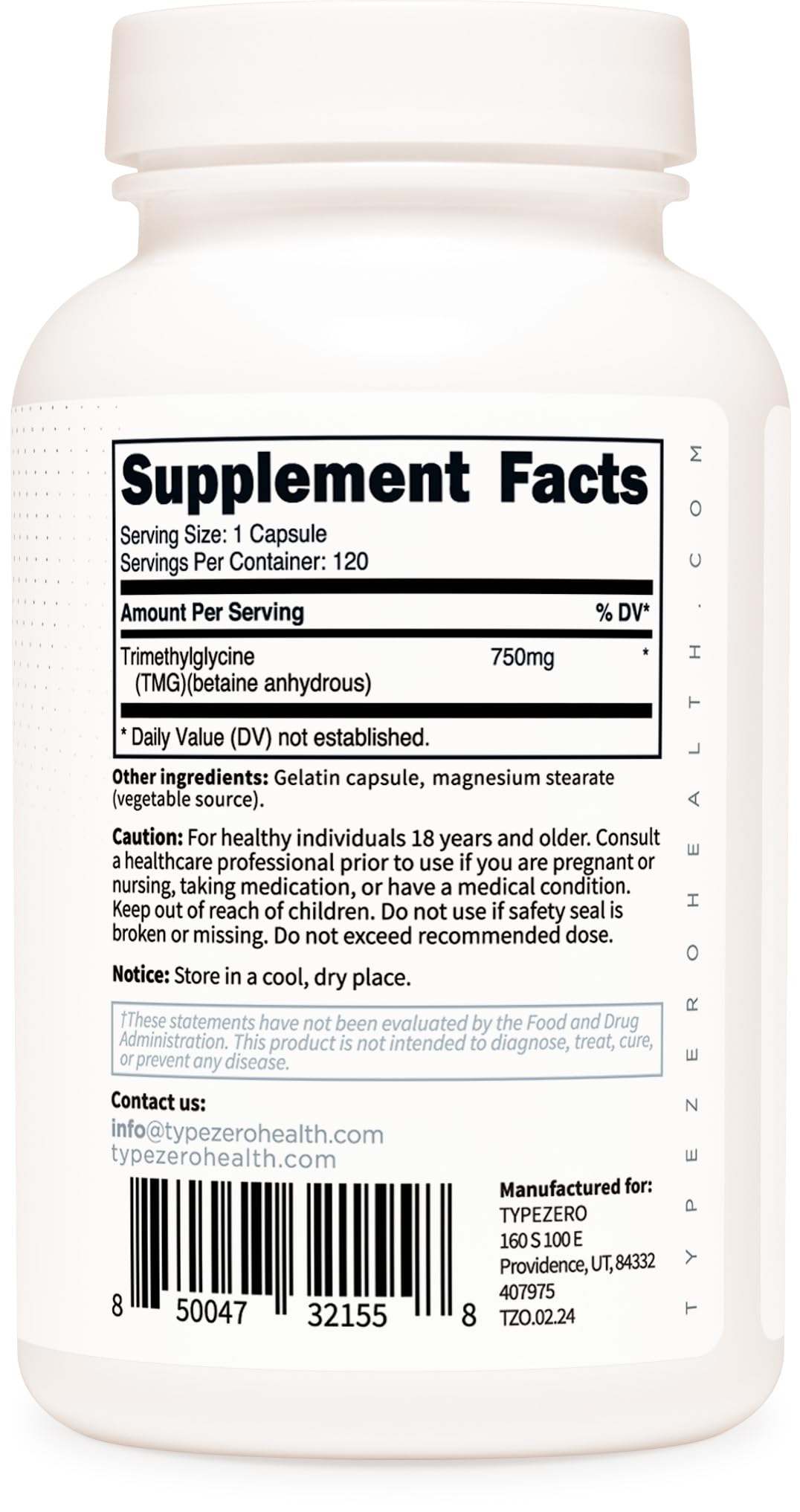 Foto 5 pulgar | Tipo De Suplemento Zero Clean Tmg Trimetilglicina 750 Mg 120 Cápsulas - Venta Internacional.