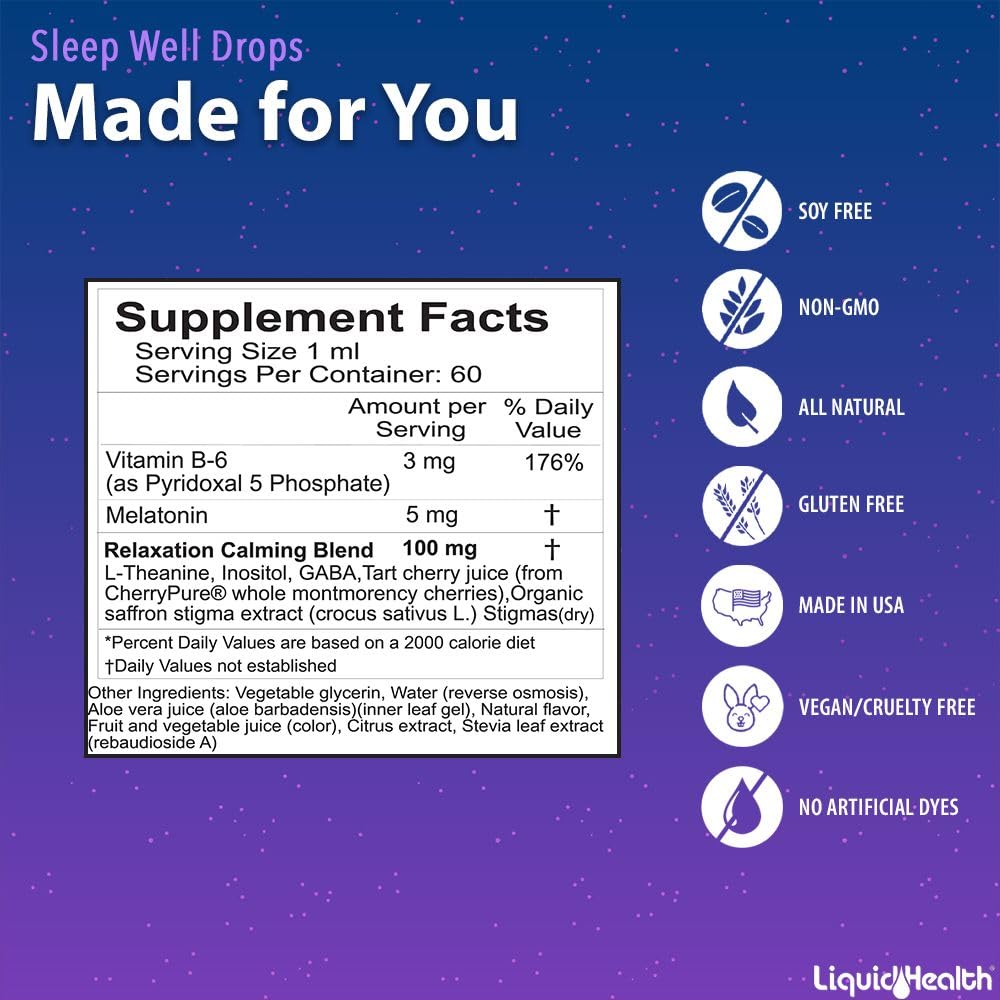 Foto 6 pulgar | Sleep Aid Liquidhealth Sleep Well Melatonina L-teanina, 60 Ml, Paquete De 2 - Venta Internacional.