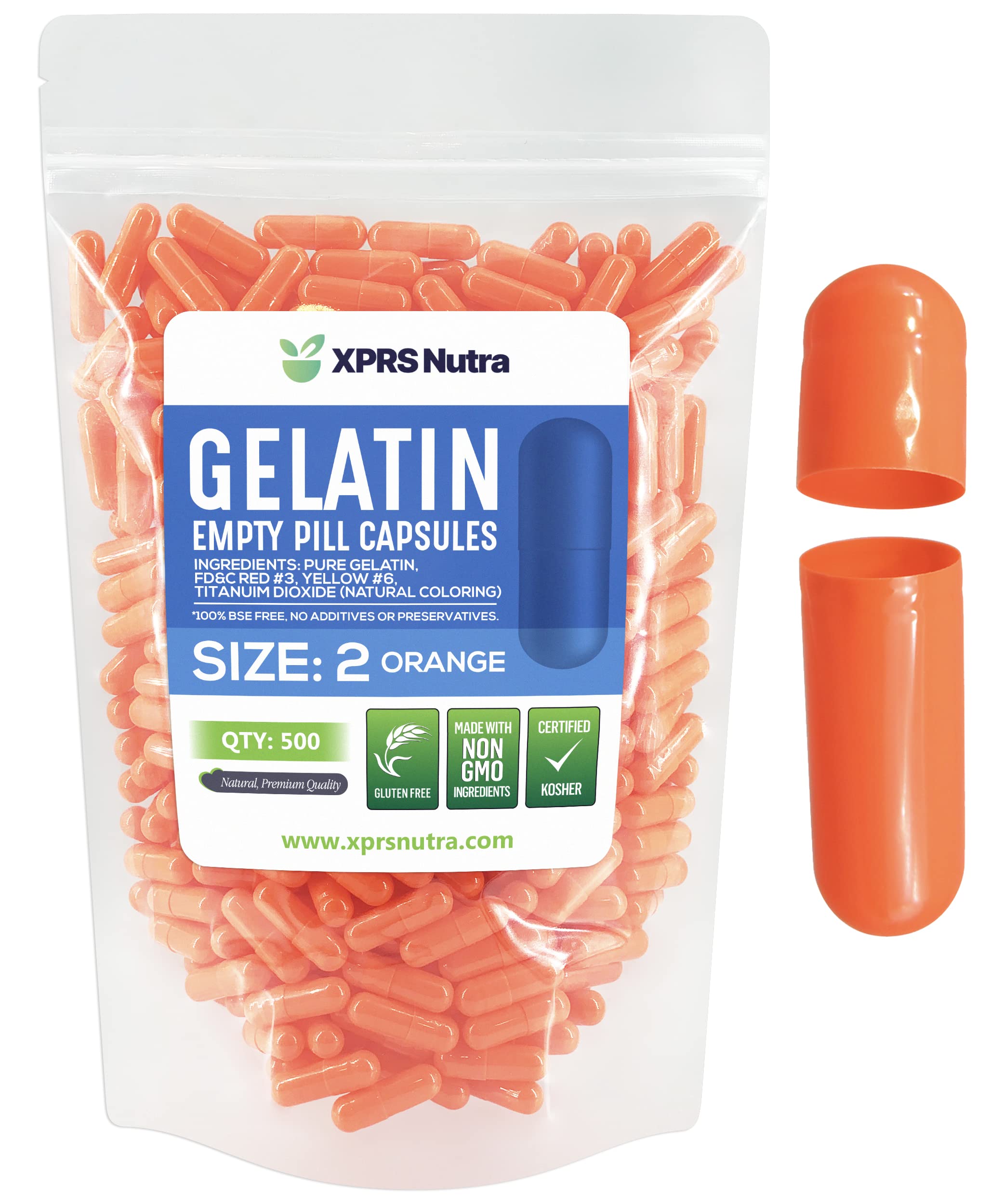 Foto 2 pulgar | Cápsulas Vacías Xprs Nutra, Tamaño 2, 500 Unidades, Gelatina Naranja - Venta Internacional.