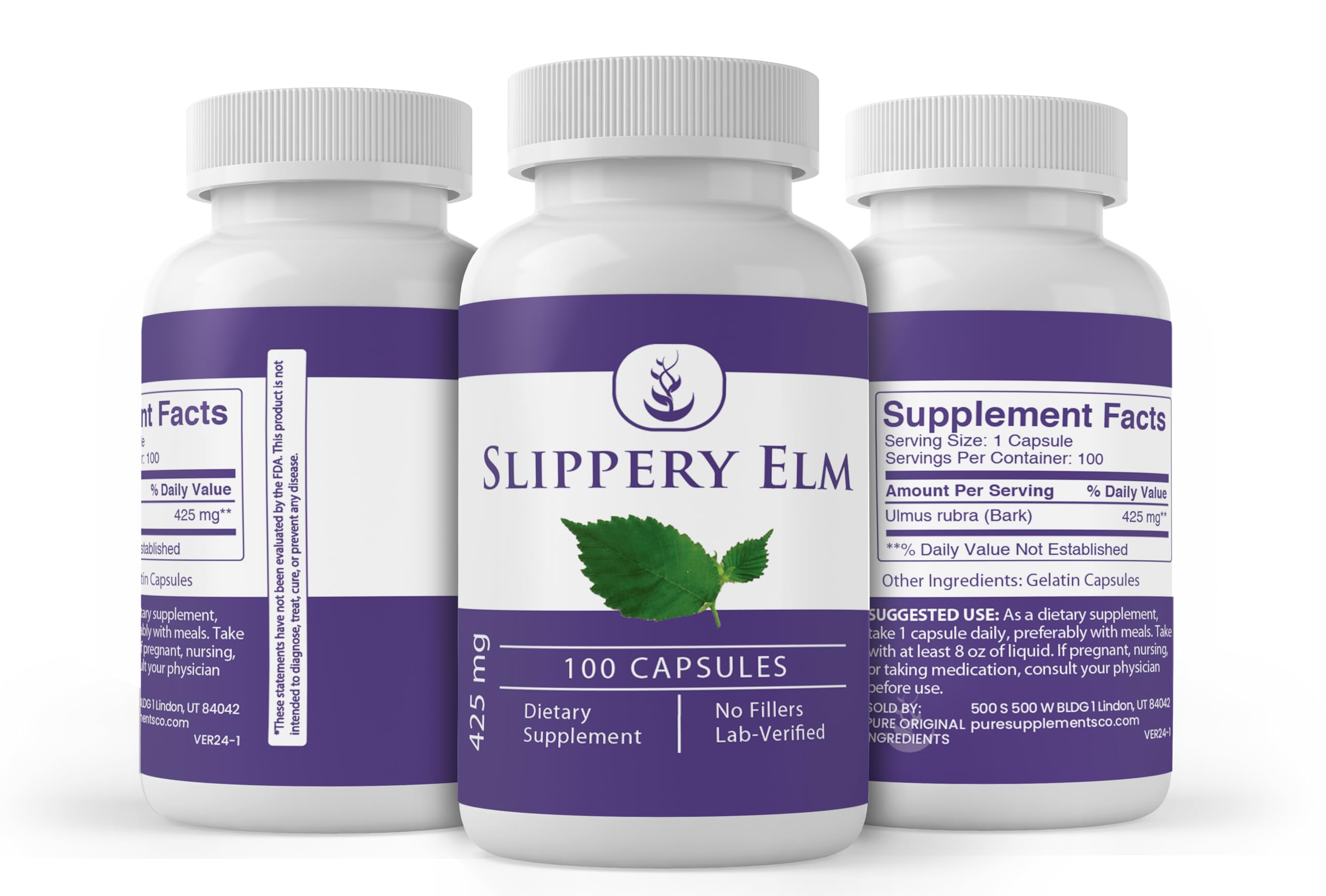 Foto 5 pulgar | Suplemento Herbal Con Ingredientes Puros Y Originales Slippery Elm 100 Cápsulas - Venta Internacional.