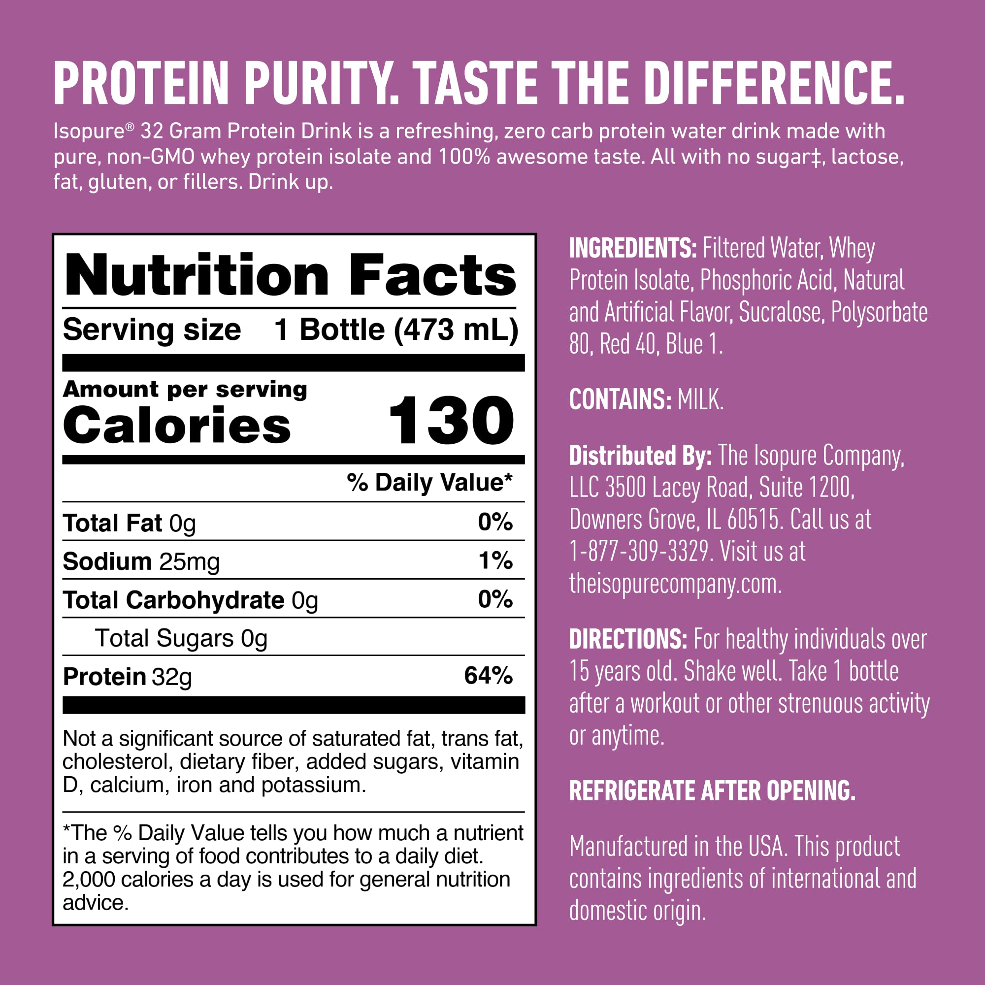 Foto 3 pulgar | Bebida Proteica Isopure Zero Carb 32 G Protein Grape Frost 480 Ml - Venta Internacional.