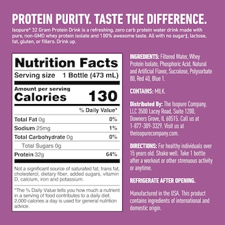 Foto 2 | Bebida Proteica Isopure Zero Carb 32 G Protein Grape Frost 480 Ml - Venta Internacional.