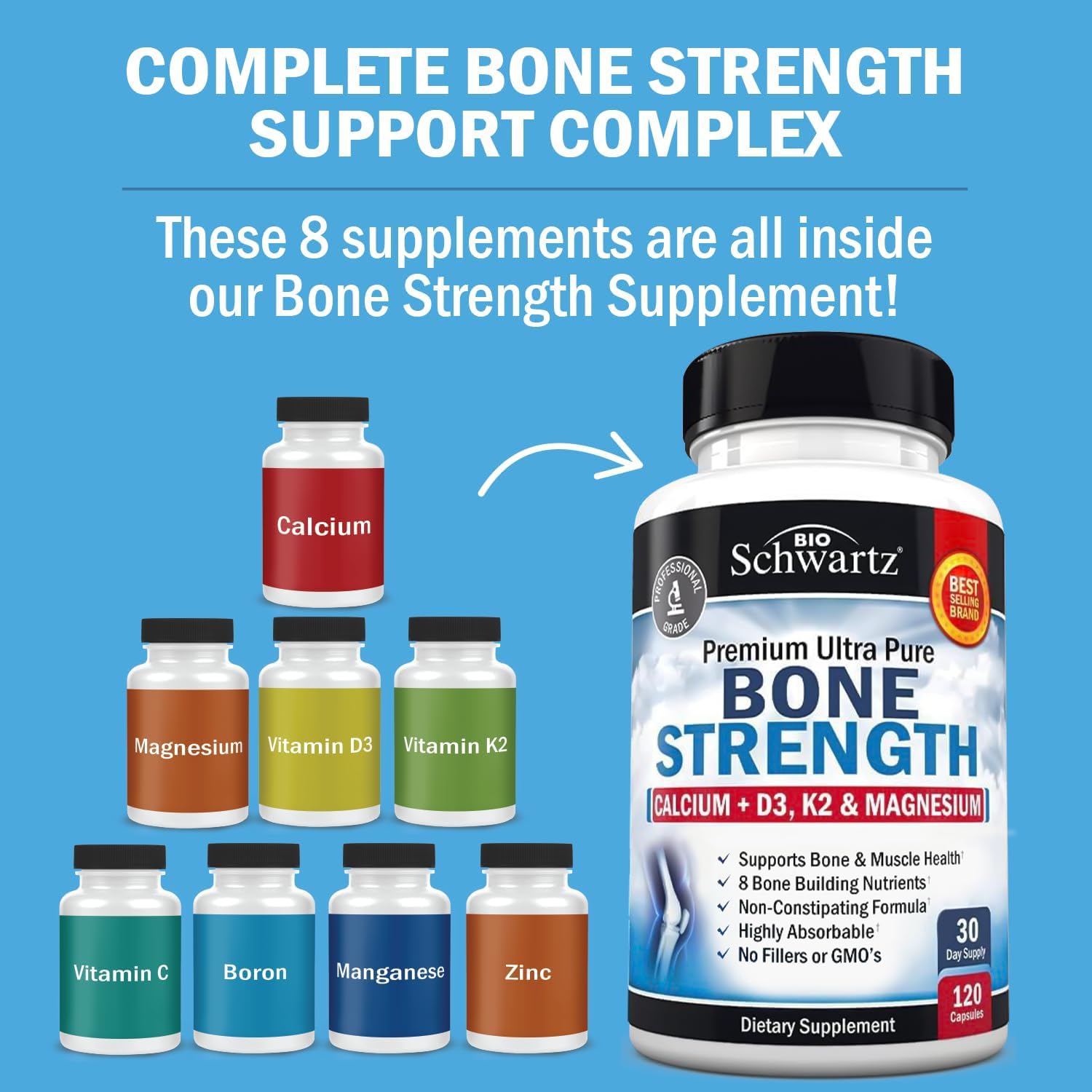 Foto 3 pulgar | Suplemento Bioschwartz Bone Strength Calcium 120 Cápsulas - Venta Internacional.