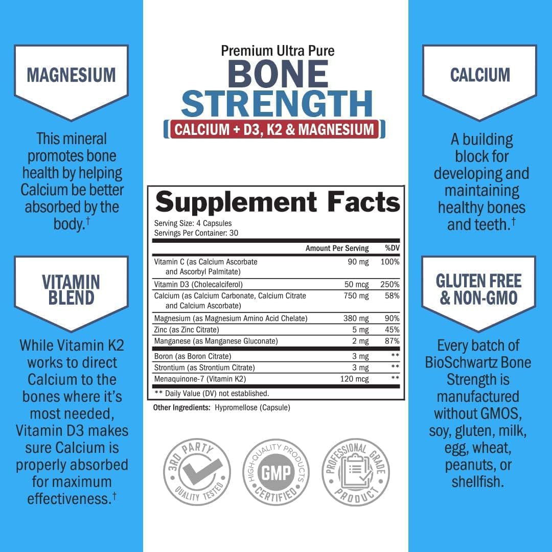 Foto 5 pulgar | Suplemento Bioschwartz Bone Strength Calcium 120 Cápsulas - Venta Internacional.