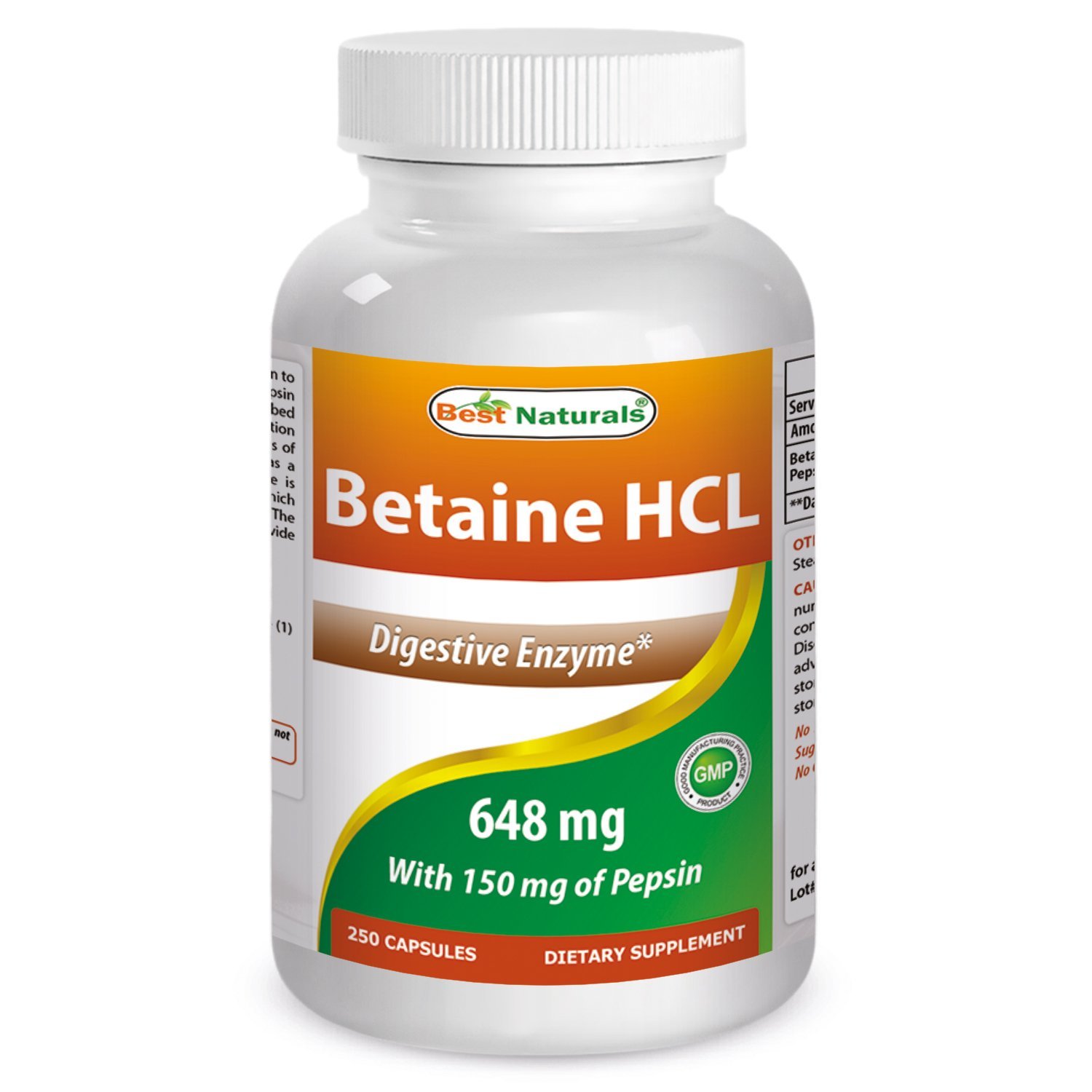 Foto 2 pulgar | Suplemento Alimenticio Best Naturals Betaine Hcl 648 Mg 250 Cápsulas - Venta Internacional
