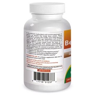 Foto 3 | Suplemento Alimenticio Best Naturals Betaine Hcl 648 Mg 250 Cápsulas - Venta Internacional