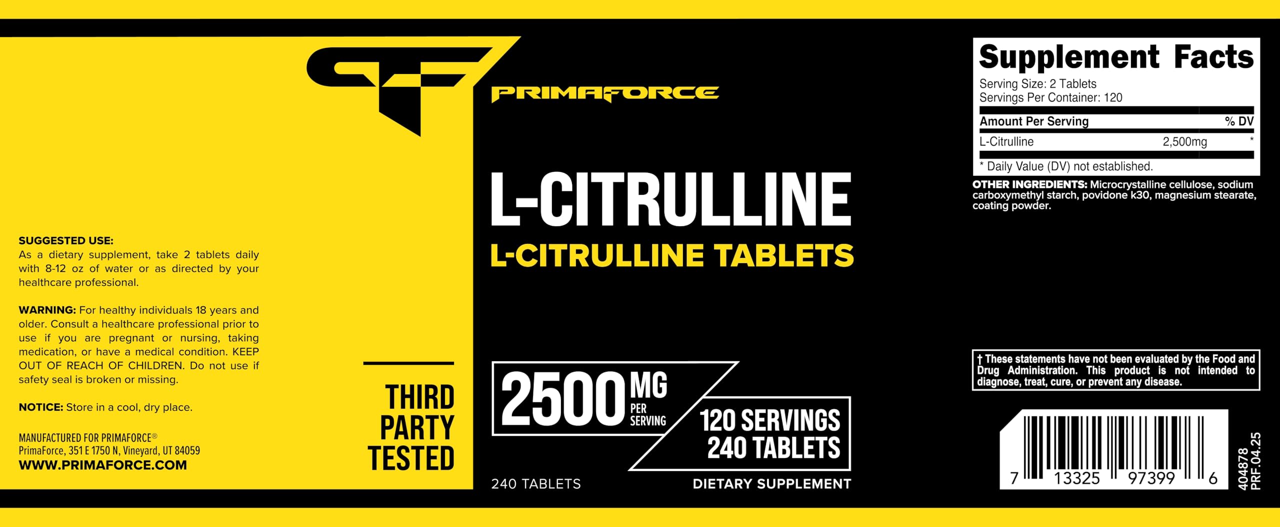 Foto 6 pulgar | Suplemento Primaforce L-citrulina 2500 Mg 240 Comprimidos - Venta Internacional.
