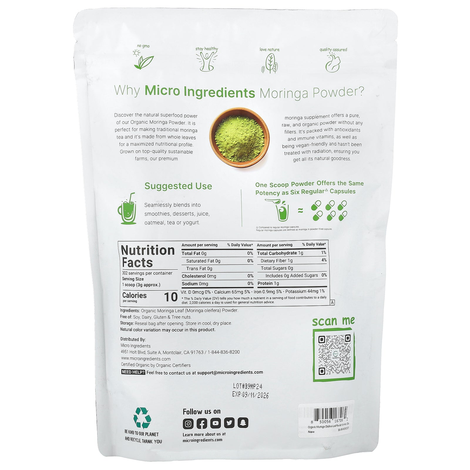 Foto 3 pulgar | Microingredientes Orgánicos En Polvo De Moringa 907 G - Venta Internacional.