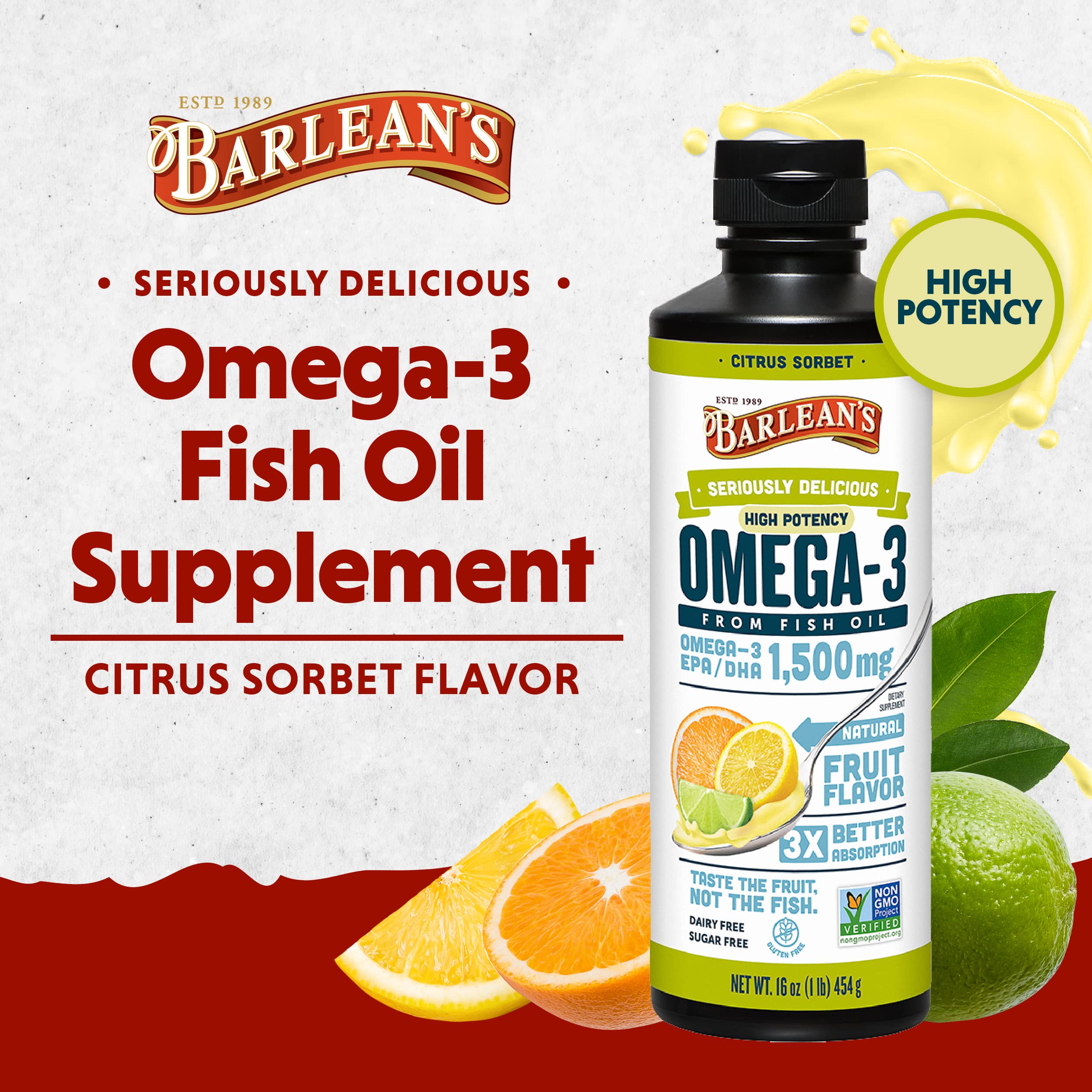 Foto 3 pulgar | Complemente El Aceite De Pescado Omega 3 De Alta Potencia De Barlean's Citrus Sorbet - Venta Internacional.
