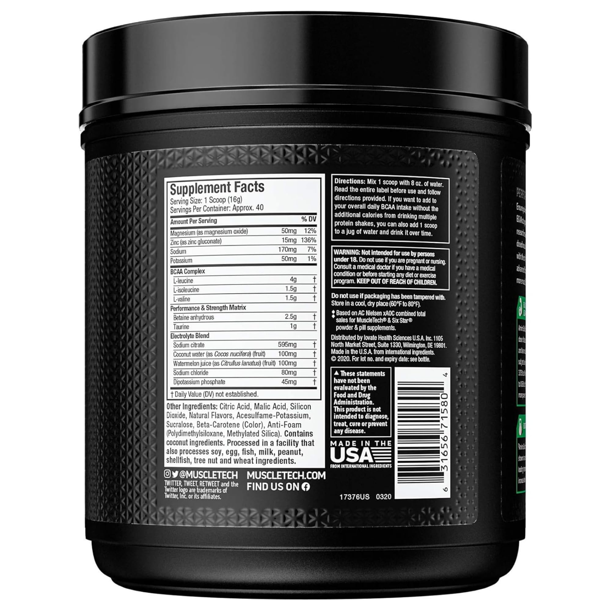 Foto 3 pulgar | Suplemento Muscletech Amino Build Bcaa Con Aminoácidos Y Electrolitos - Venta Internacional.