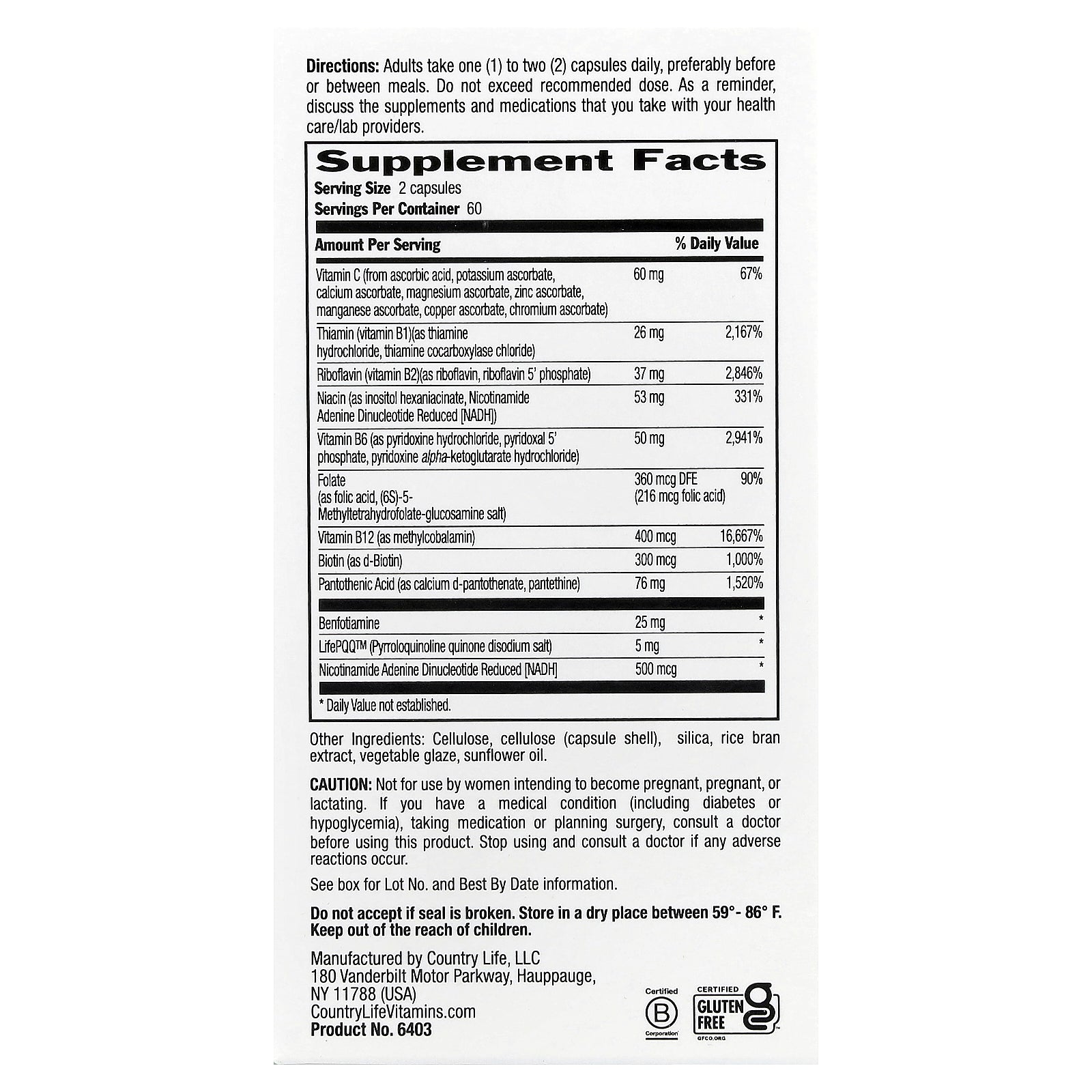Foto 3 pulgar | Suplemento Country Life Coenzyme B-complex Advanced 120 Cápsulas - Venta Internacional.