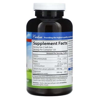 Foto 2 | Complemente Los Geles De Calcio Y Magnesio Carlson Con Vitamina D3 250 Geles Blandos - Venta Internacional.